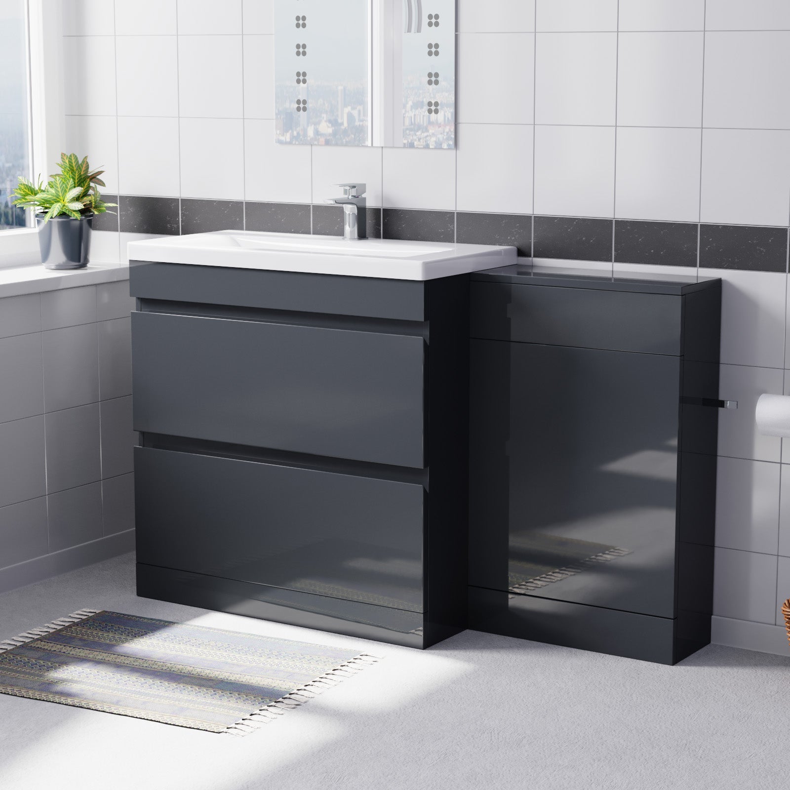 Alaska Dark Grey Freestanding PVC 800mm 2 Drawers Vanity & WC Unit
