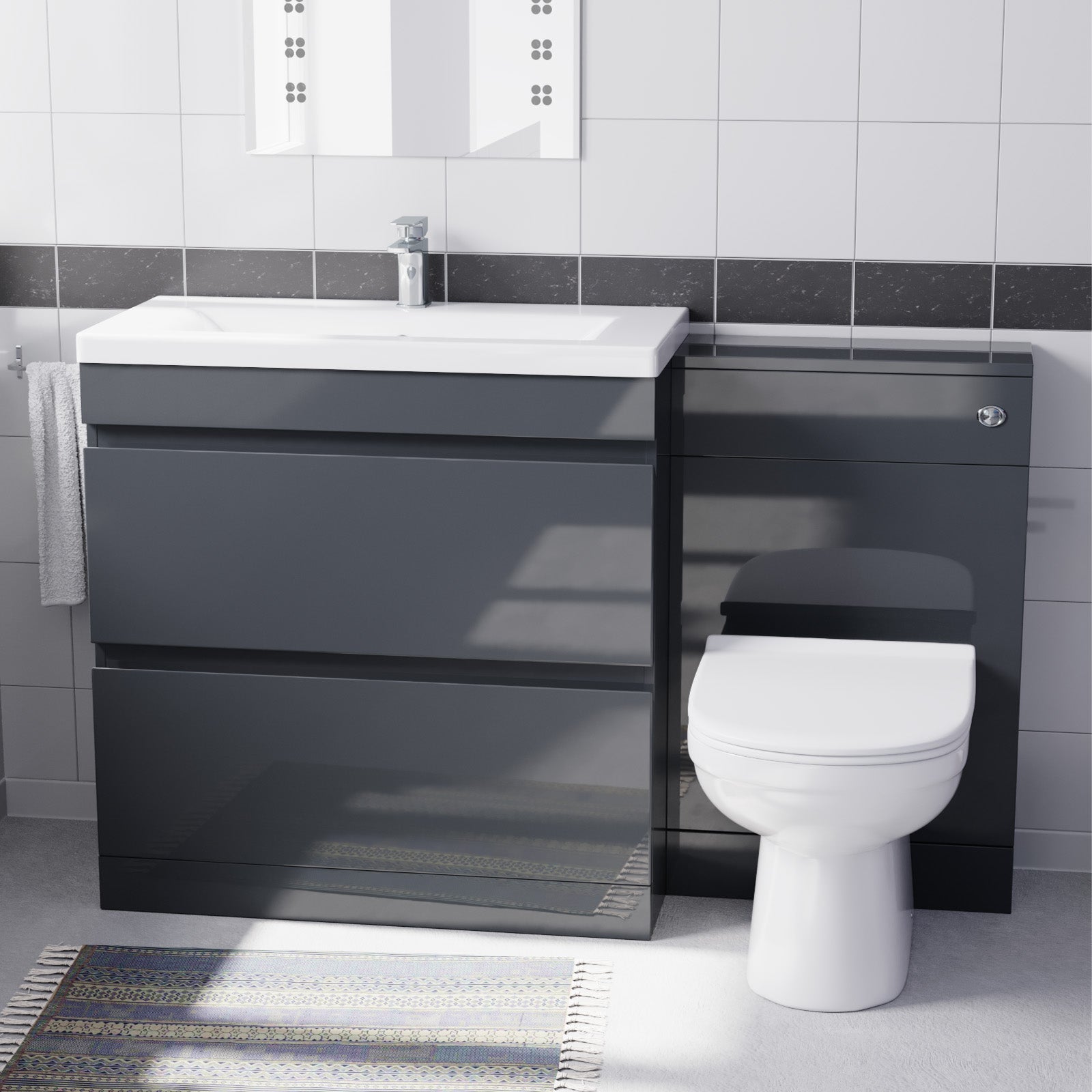 Alaska Dark Grey Freestanding PVC 800mm Drawers Vanity, WC Unit & BTW Toilet