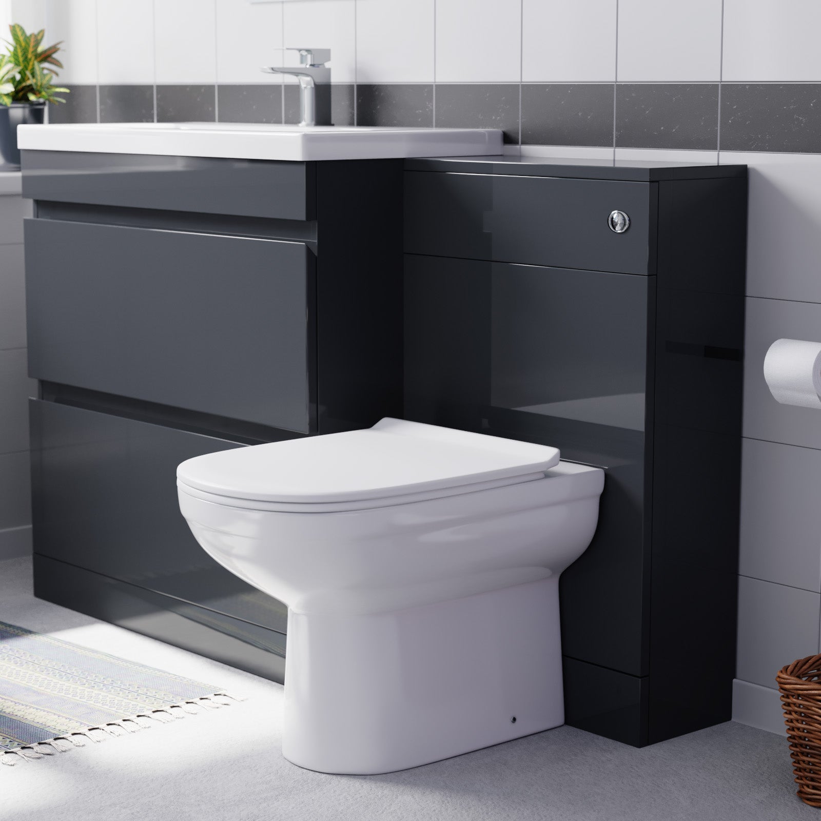 Alaska Dark Grey Freestanding PVC 800mm Drawers Vanity, WC Unit & BTW Toilet