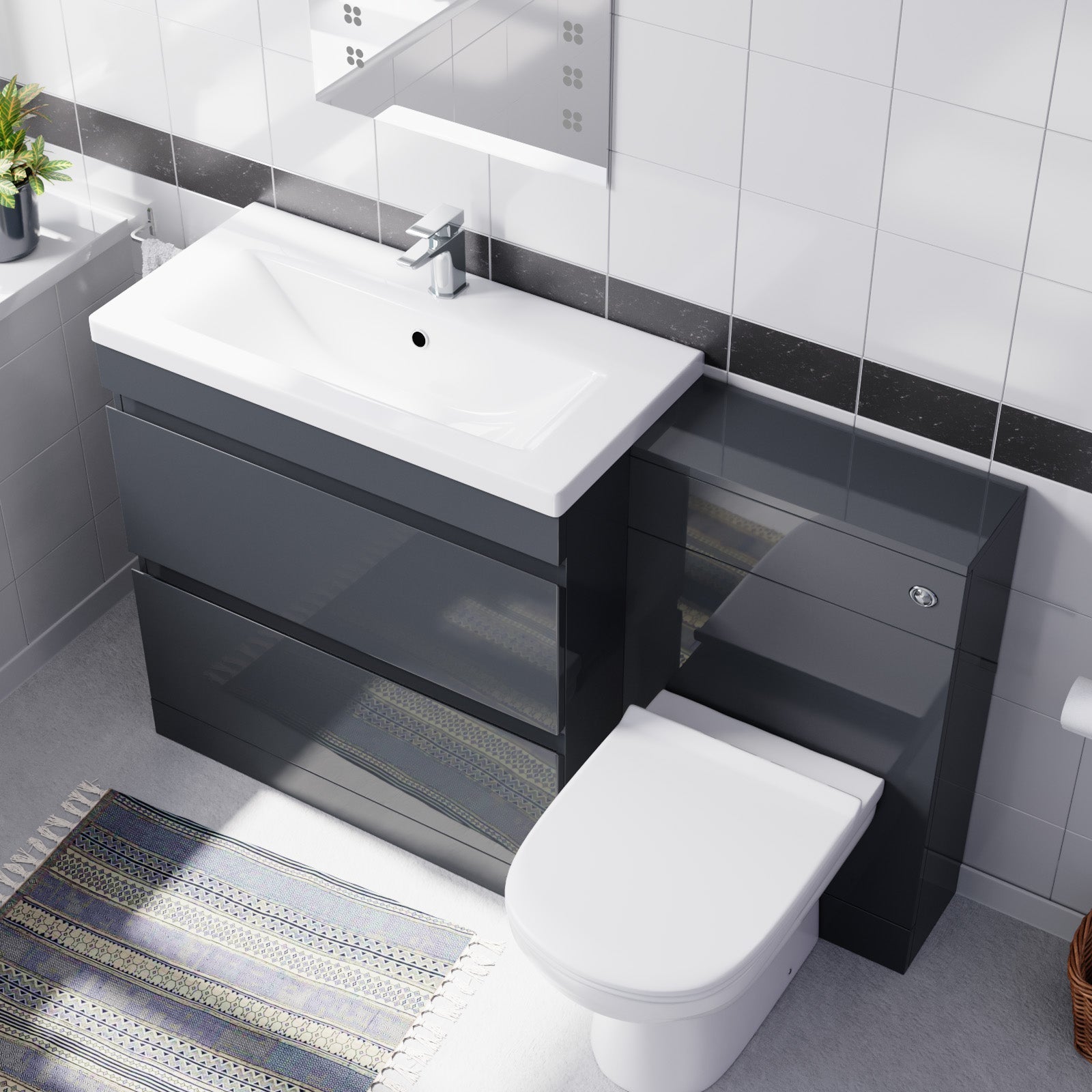 Alaska Dark Grey Freestanding PVC 800mm Drawers Vanity, WC Unit & BTW Toilet