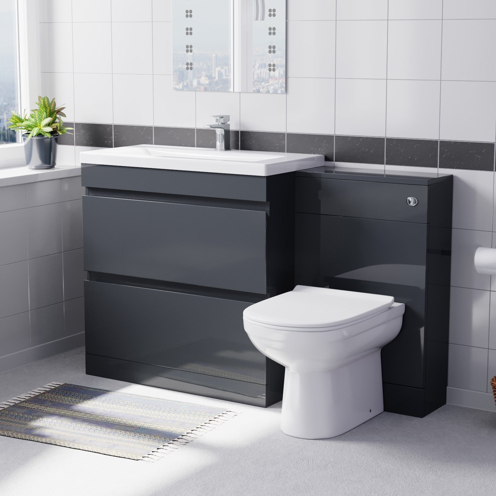 Alaska Dark Grey Freestanding PVC 800mm Drawers Vanity, WC Unit & BTW Toilet