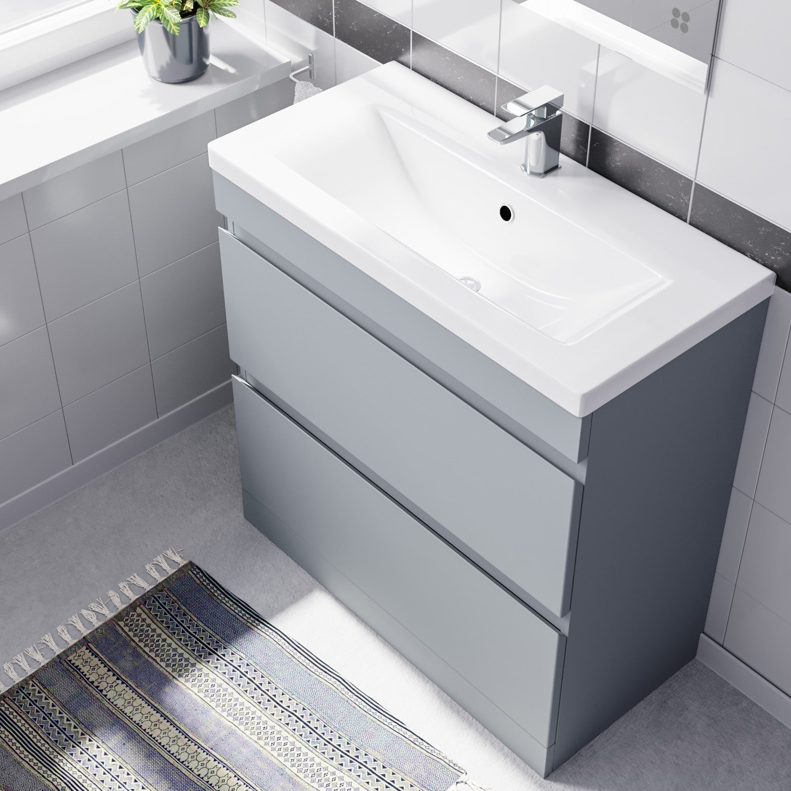 Alaska Floorstanding Matte Grey 800mm PVC 2 Drawers Vanity Unit & Basin Sink