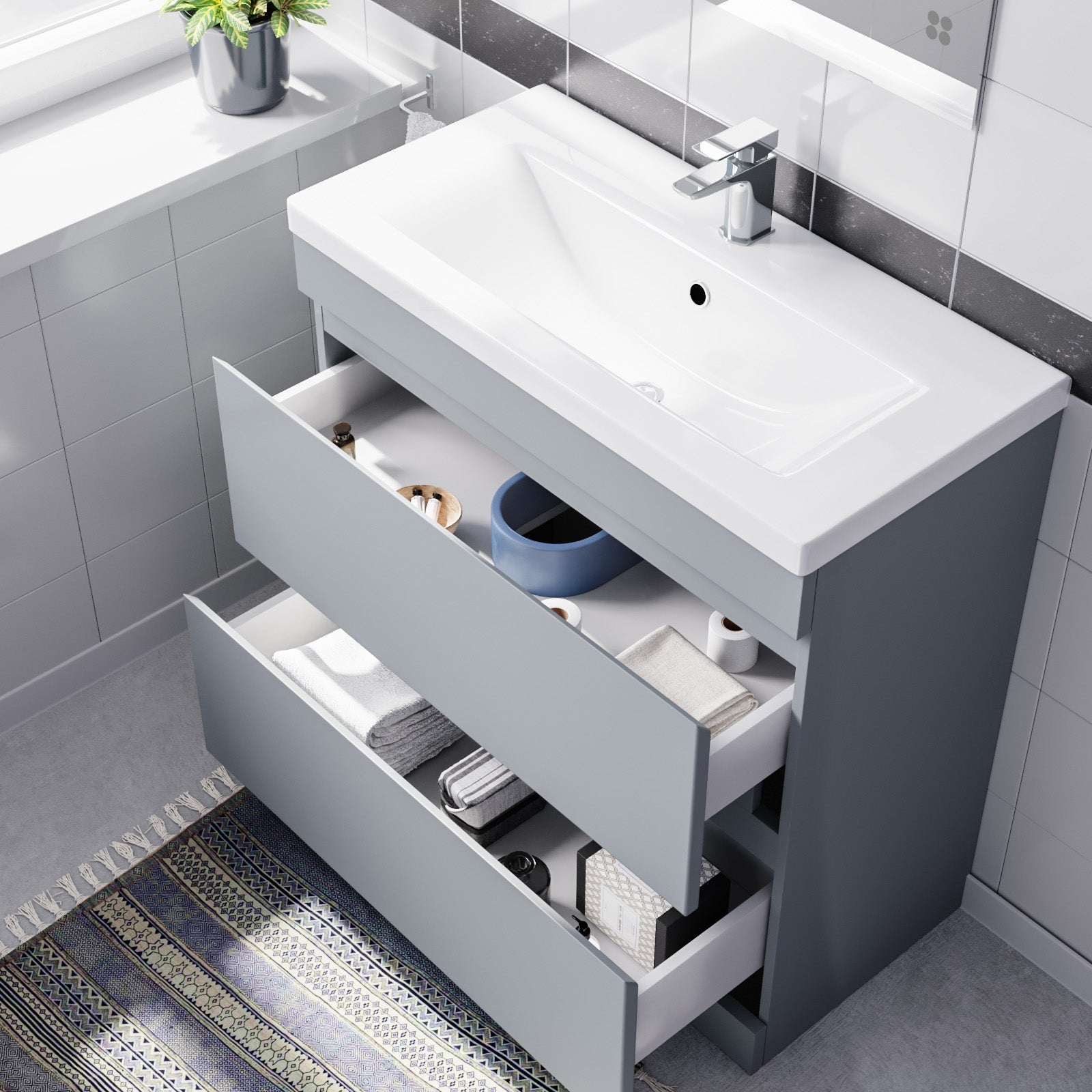 Alaska Floorstanding Matte Grey 800mm PVC 2 Drawers Vanity Unit & Basin Sink