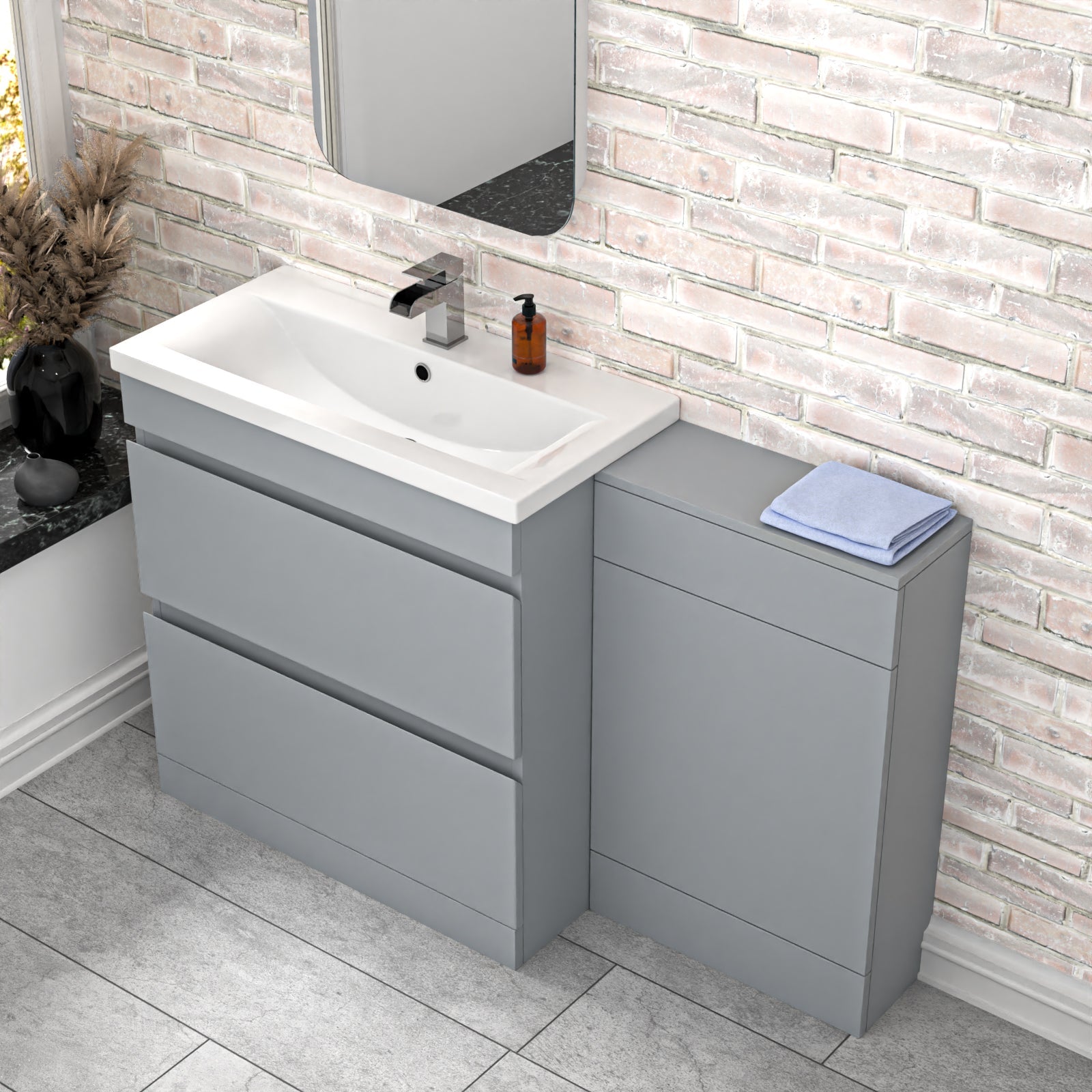 Alaska Matte Grey Freestanding PVC 800mm 2 Drawers Vanity & WC Unit
