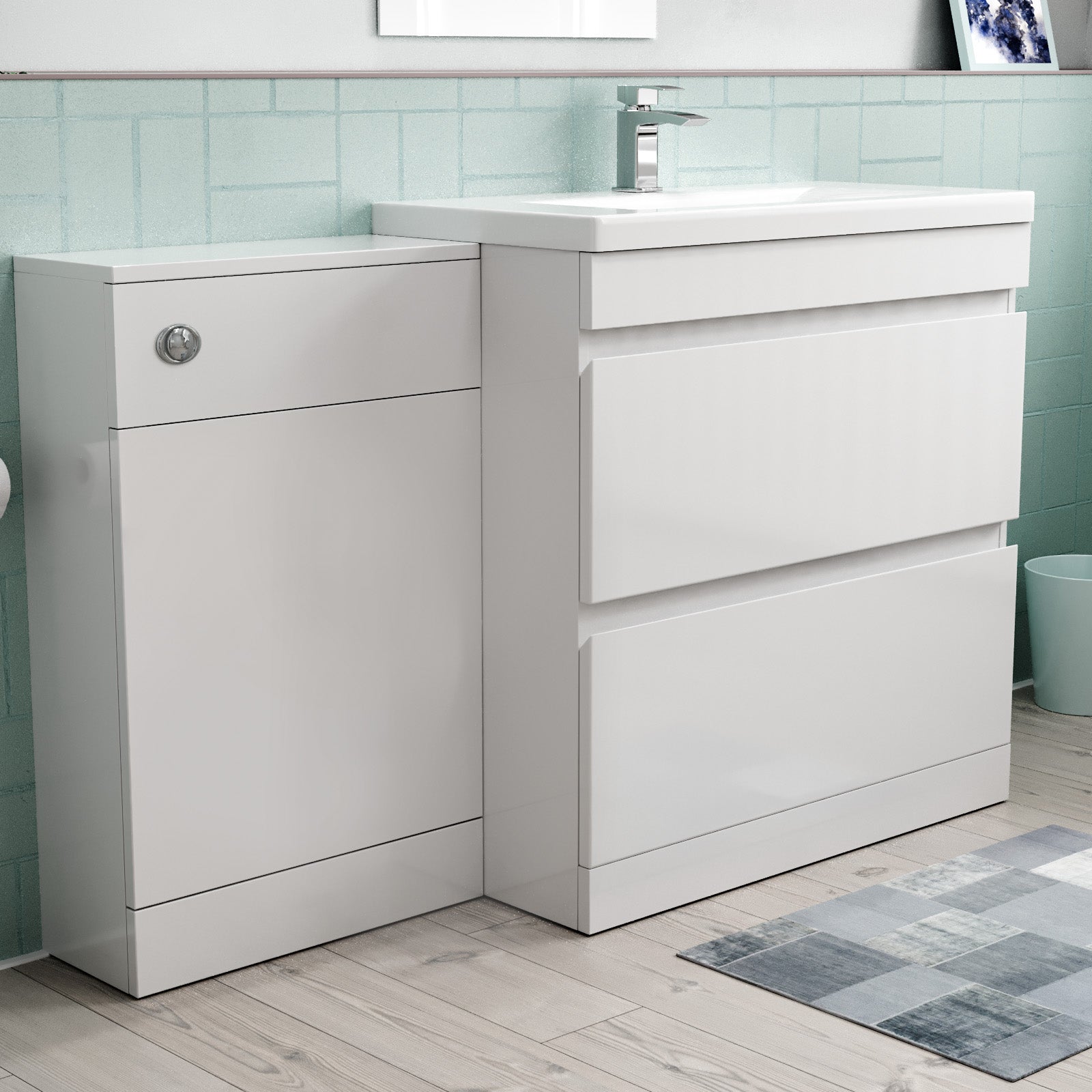 Alaska White Freestanding PVC 800mm 2 Drawers Vanity & WC Unit