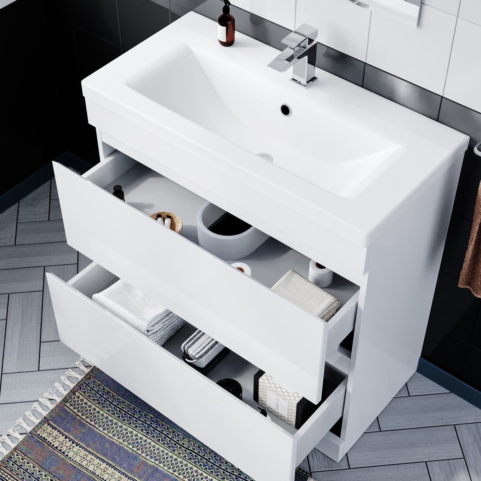 Alaska White Freestanding PVC 800mm 2 Drawers Vanity & WC Unit