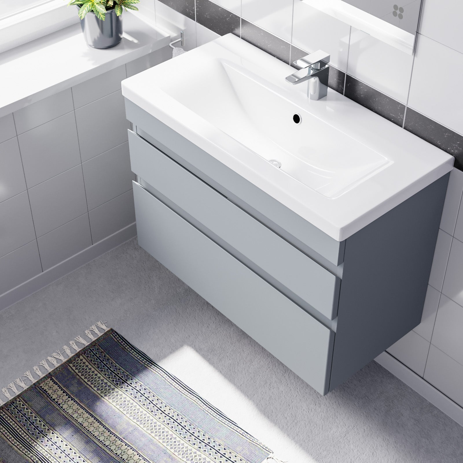 Alaska Wall Hung Matte Grey 800mm PVC 2 Drawers Vanity Unit & Basin Sink