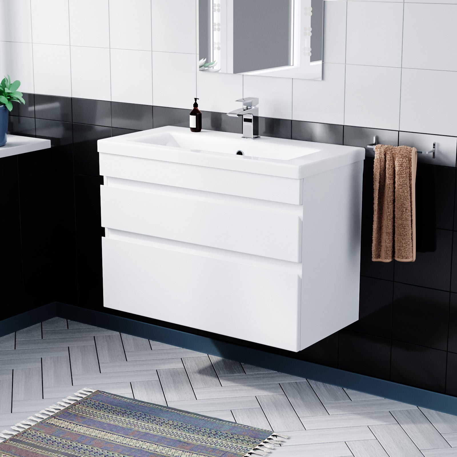 Alaska White 800mm PVC 2 Drawer Wall Hung Vanity Cabinet and Basin Sin