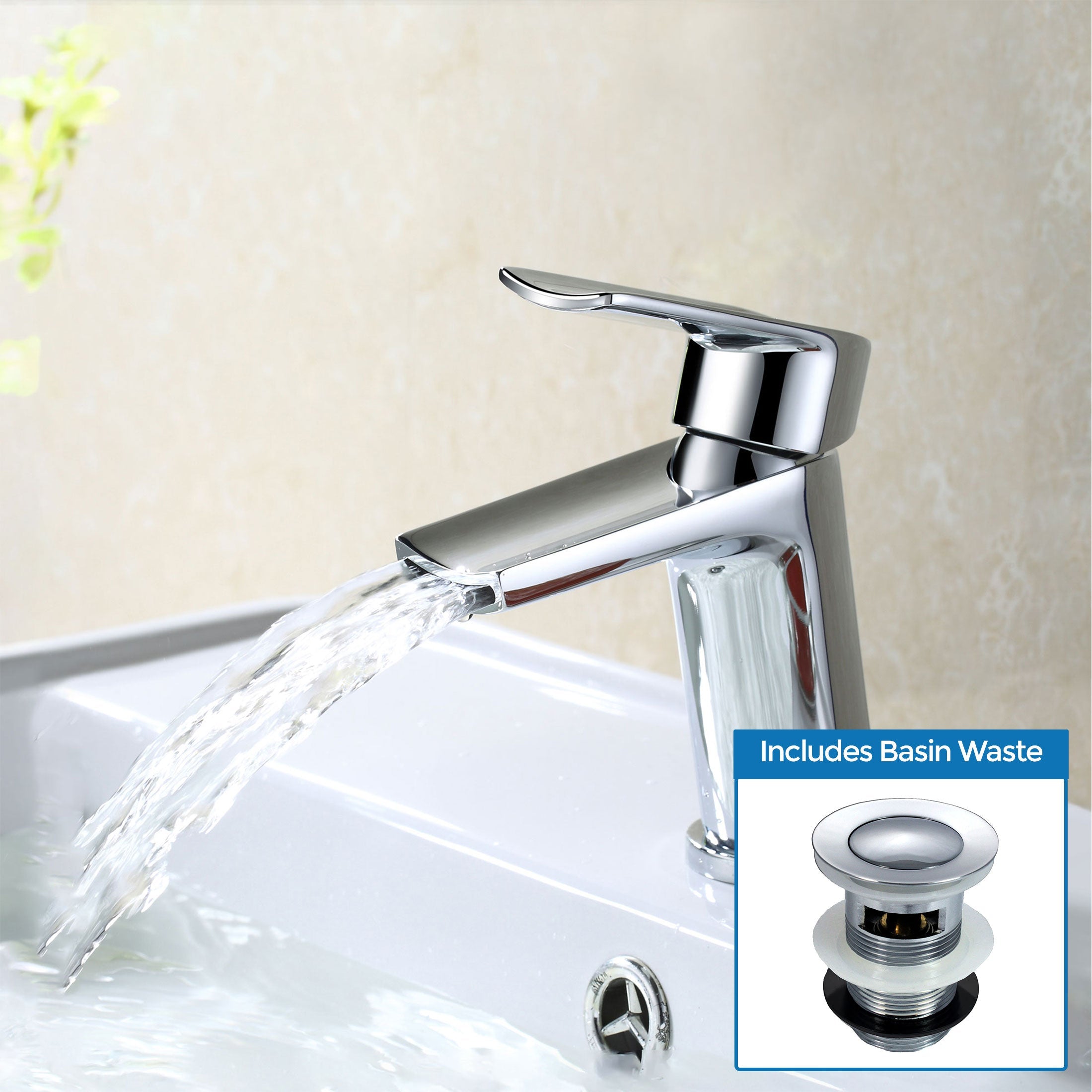 Centa Compact Bathroom Waterfall Chrome Basin Mono Mixer Tap