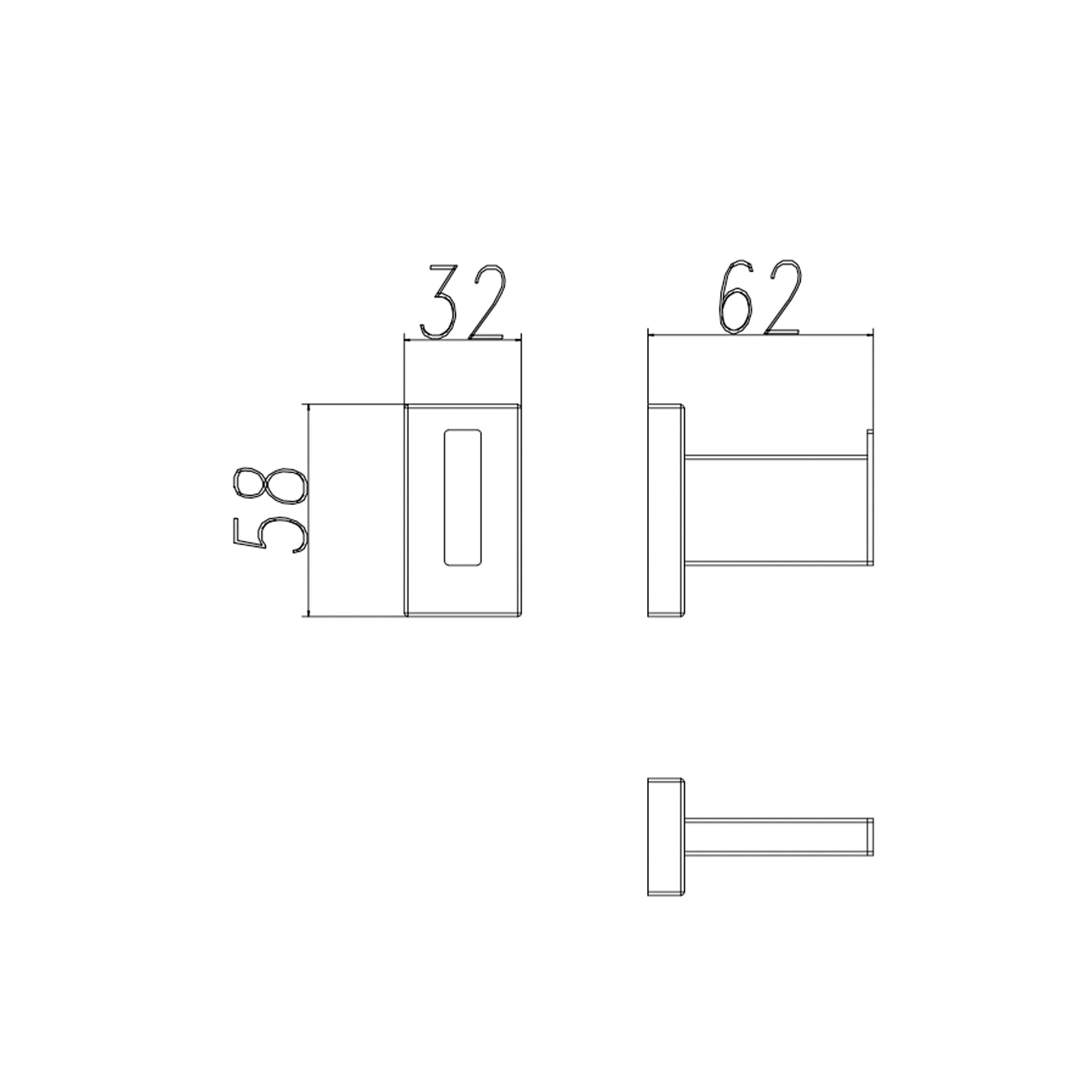 Modern Brass Square Robe Hook CP - Chrome