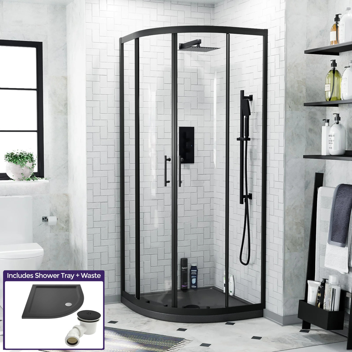 Quadrant shower enclosure set 900 mm slate grey tray image # Tray Options_Slate Grey Tray
