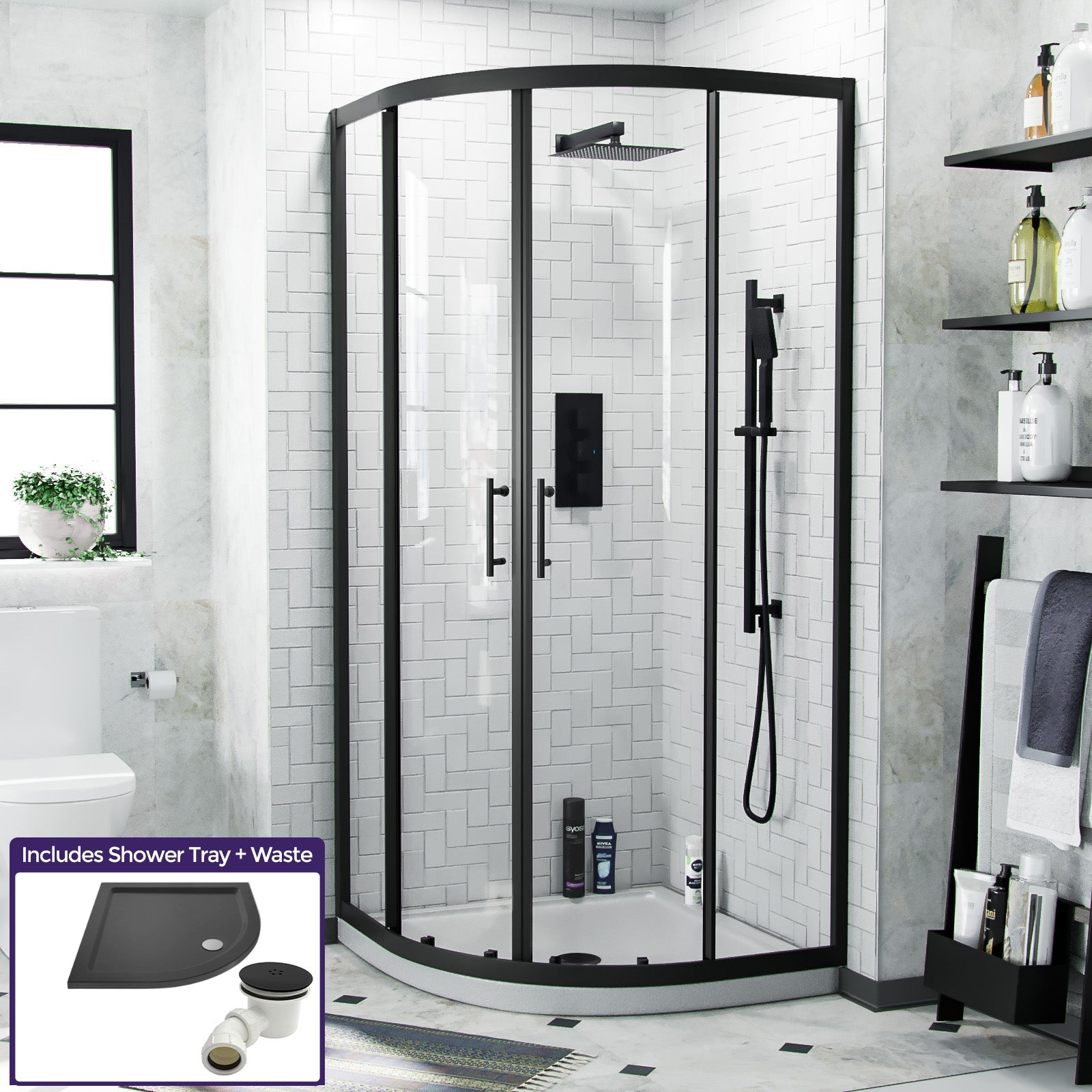 Quadrant shower enclosure set 900 mm slate grey tray image # Tray Options_Slate Grey Tray