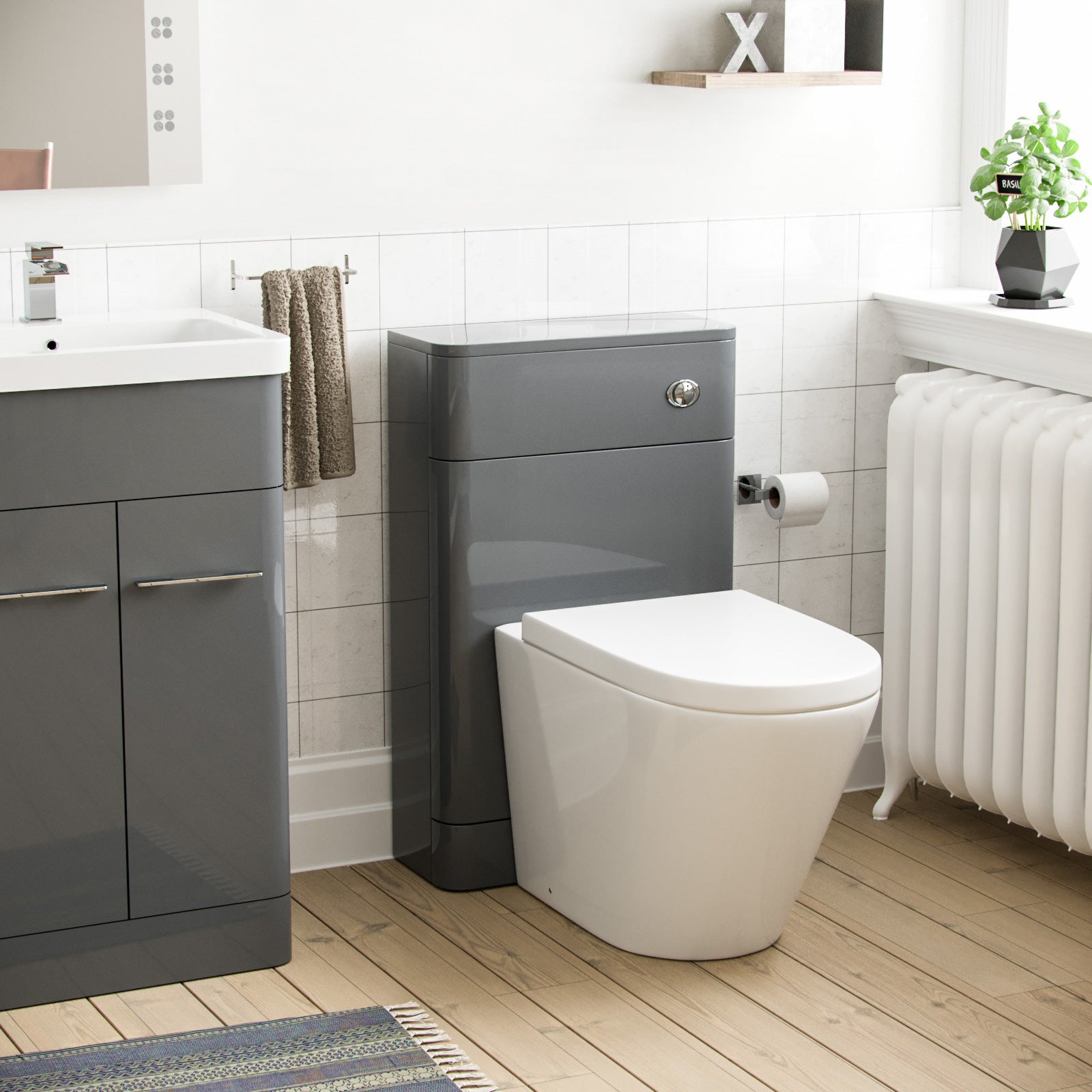 Afern 500mm Vanity Basin Unit, WC Unit & Ellis Back to Wall Toilet Grey