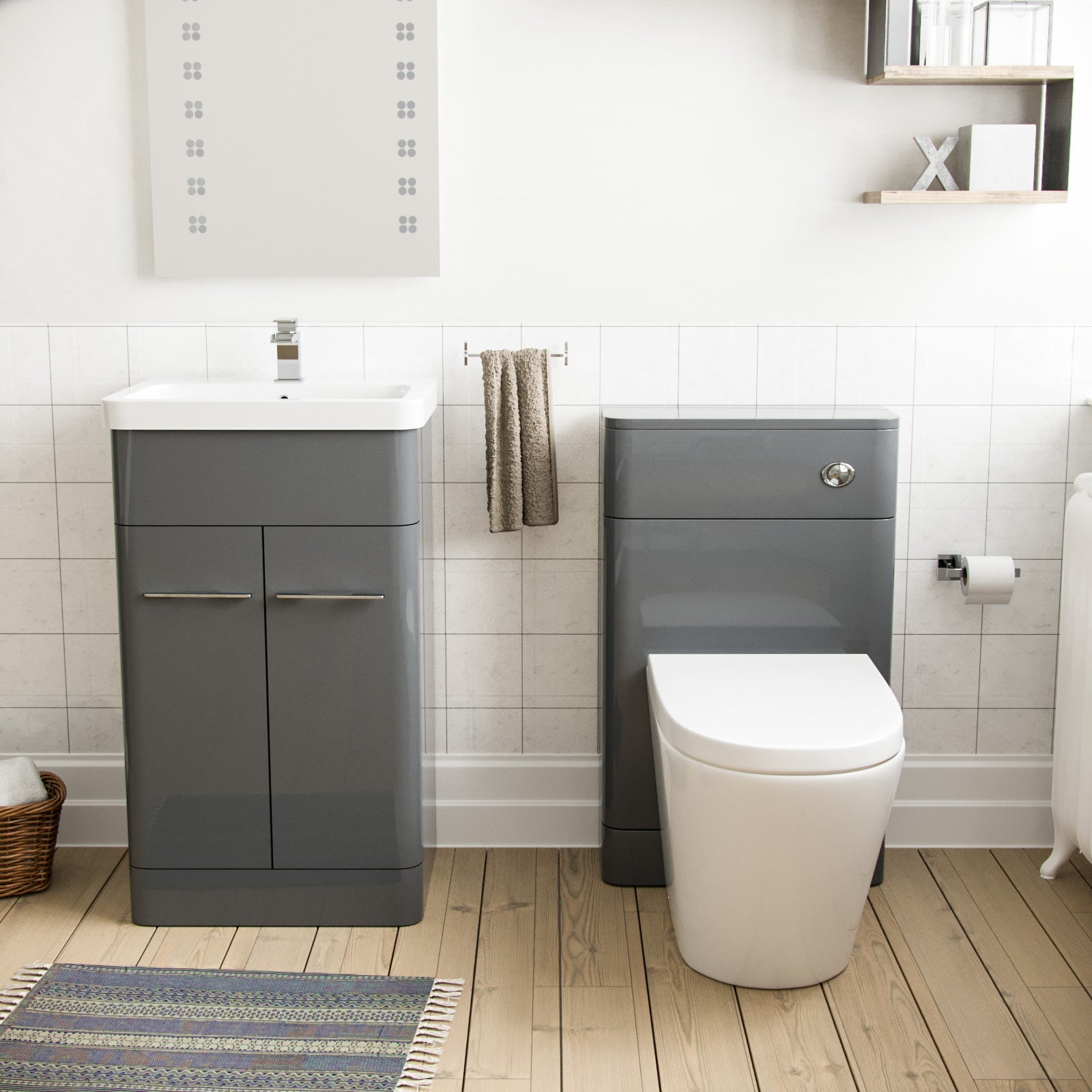 Afern 500mm Vanity Basin Unit, WC Unit & Ellis Back to Wall Toilet Grey
