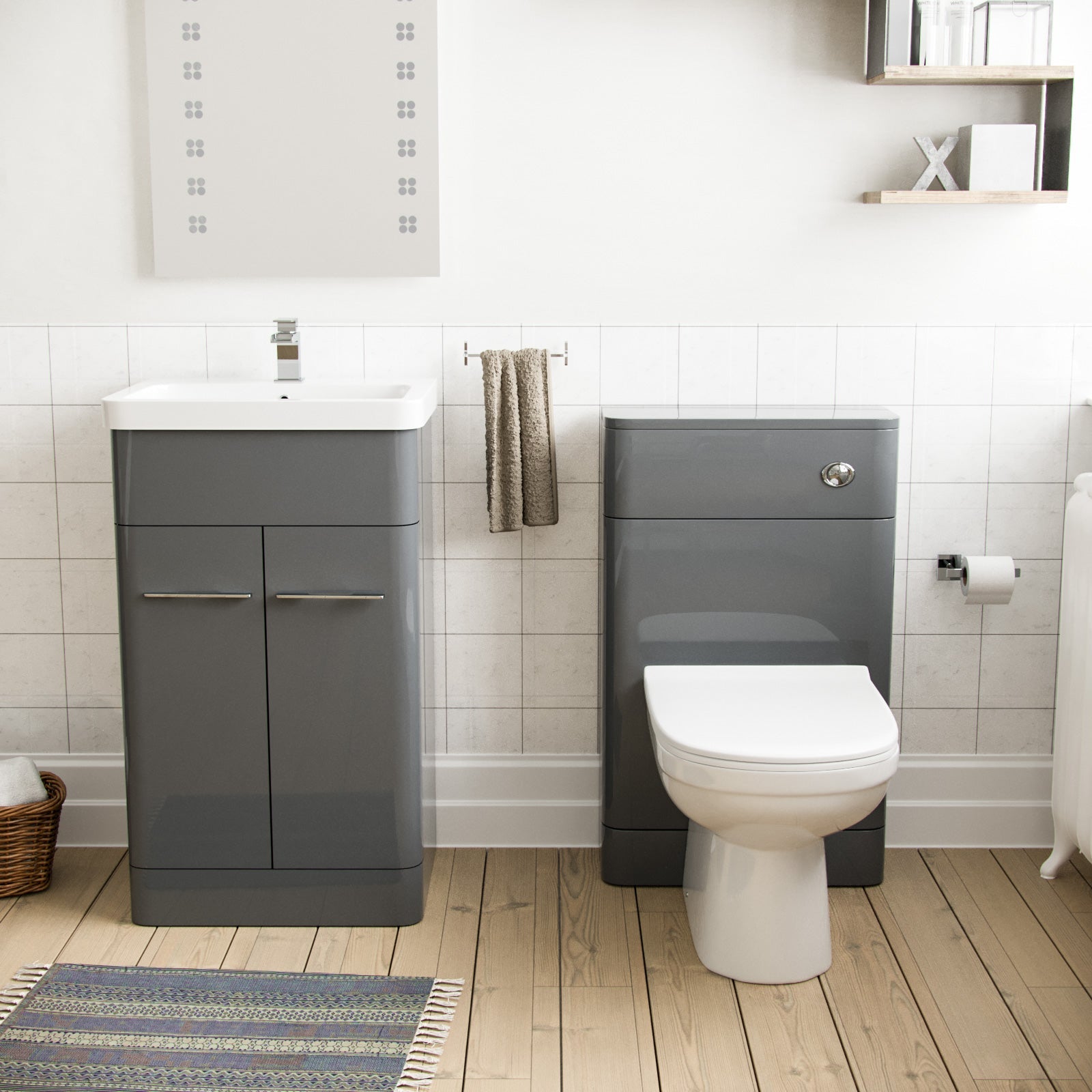 Afern 500mm Vanity Basin Unit, WC Unit & Elso Back to Wall Toilet Grey