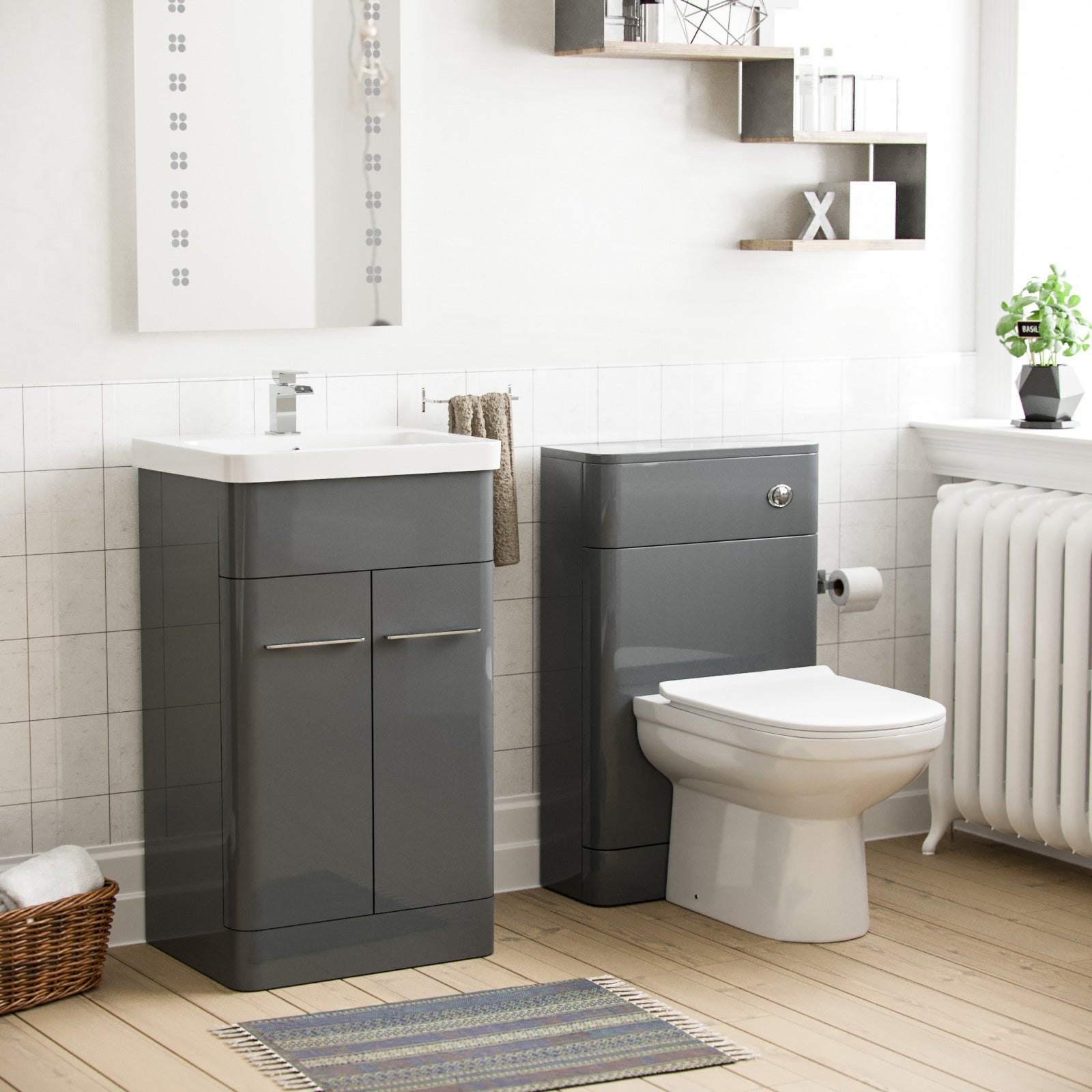 Afern 500mm Vanity Basin Unit, WC Unit & Elso Back to Wall Toilet Grey