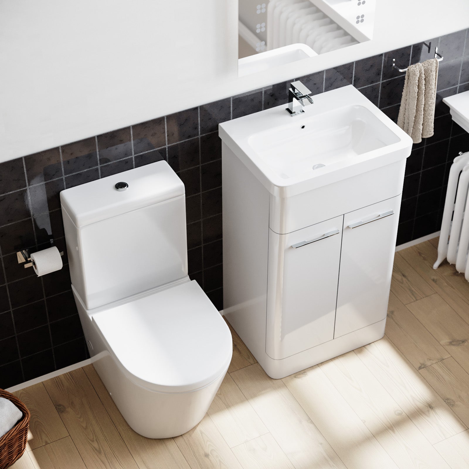 Basin Vanity Cabinet 500mm and Rimless Toilet with Seat White