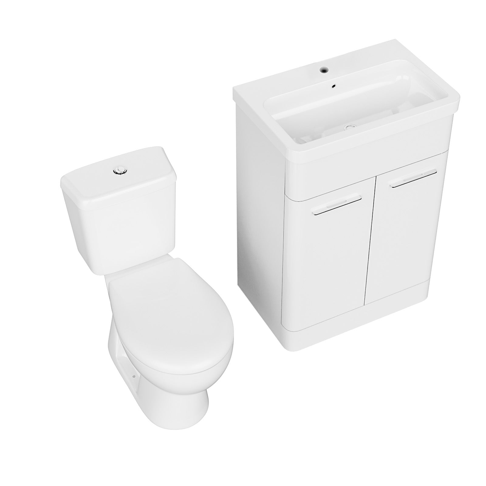 Afern 600mm Freestanding Modern Gloss White Flat Packed Vanity Unit with Close Coupled Toilet