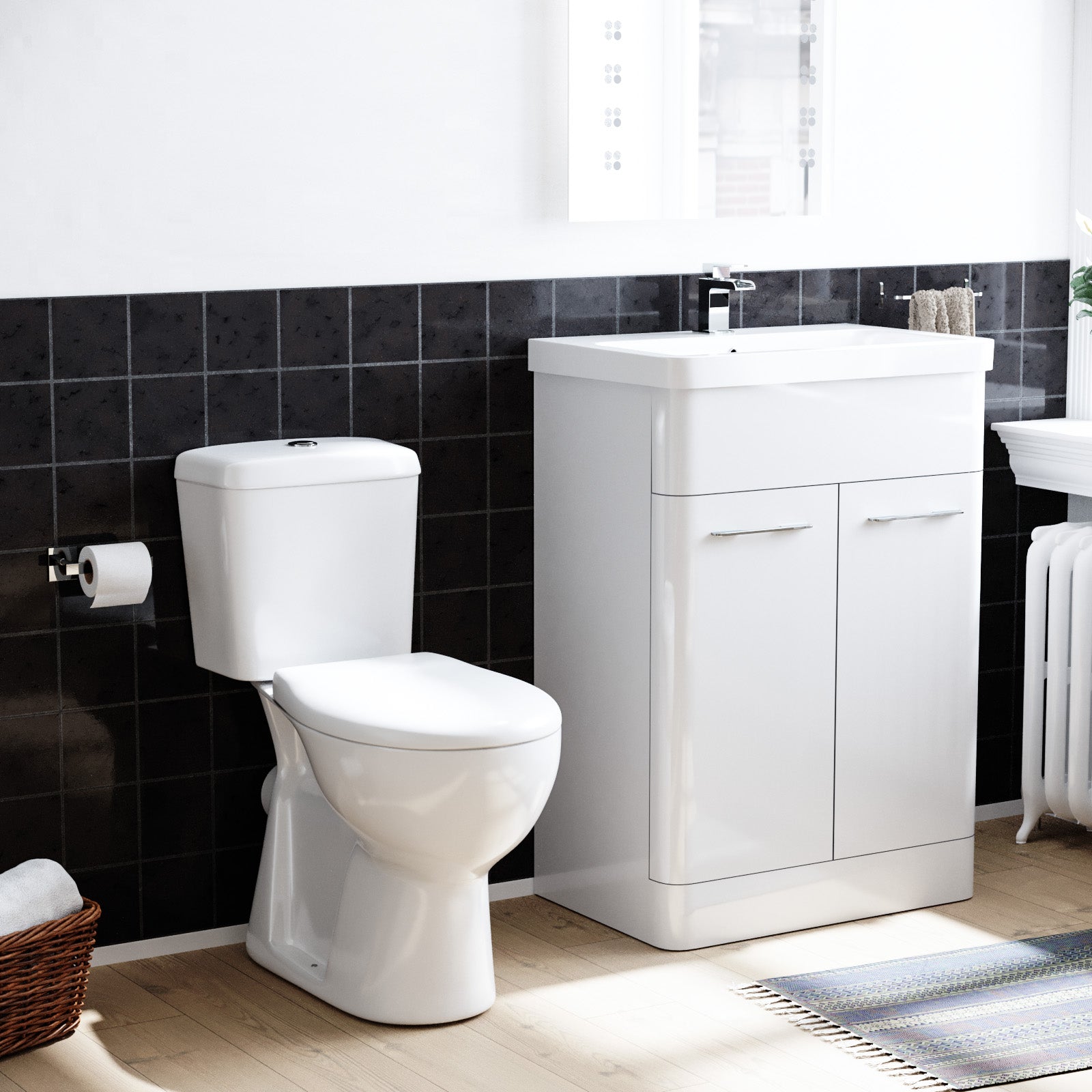 Afern 600mm Freestanding Modern Gloss White Flat Packed Vanity Unit wi