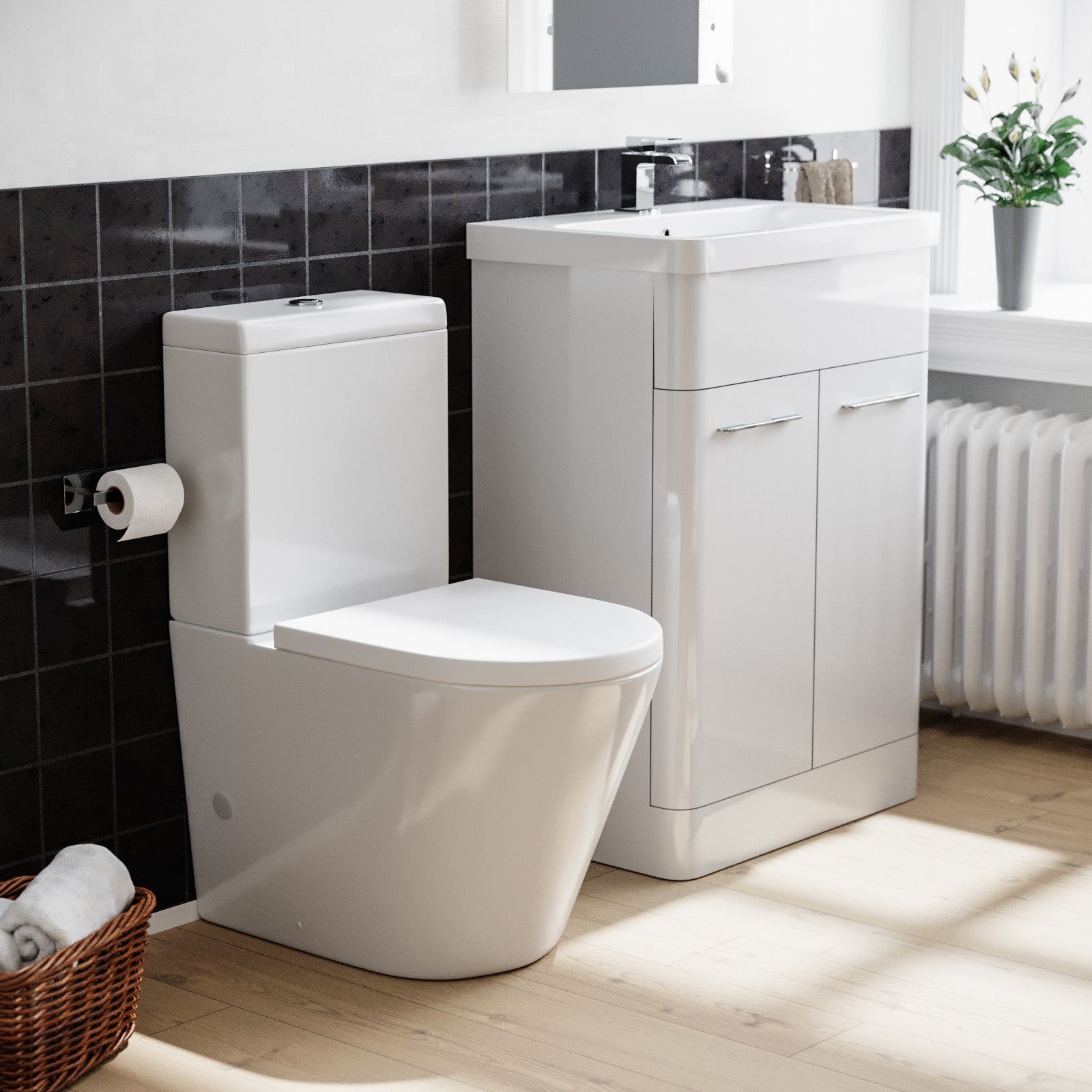 Afern 600mm Basin Vanity Unit & Rimless WC Toilet White