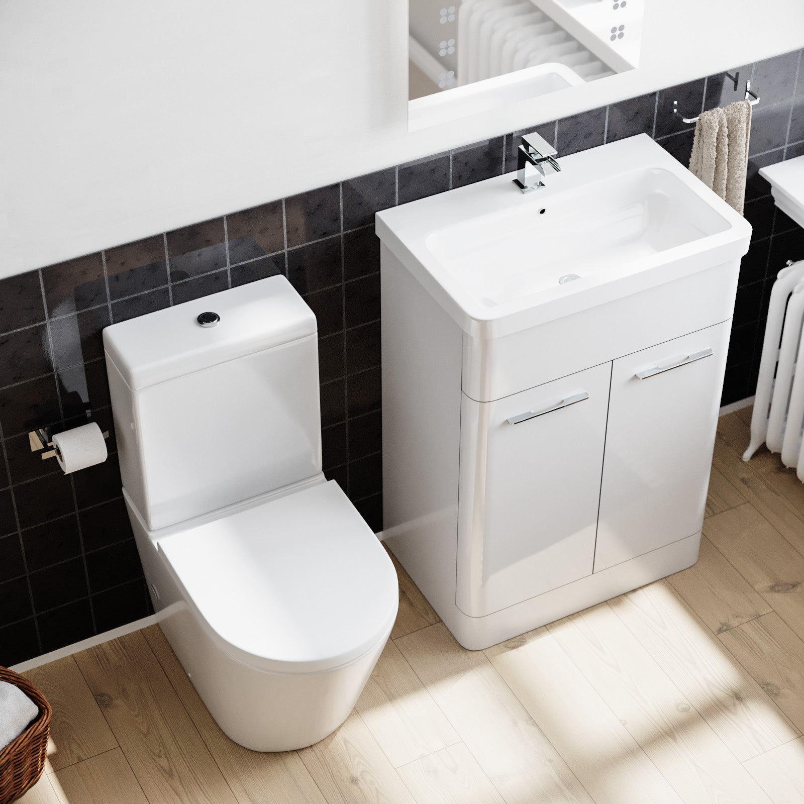 Afern 600mm Basin Vanity Unit & Rimless WC Toilet White