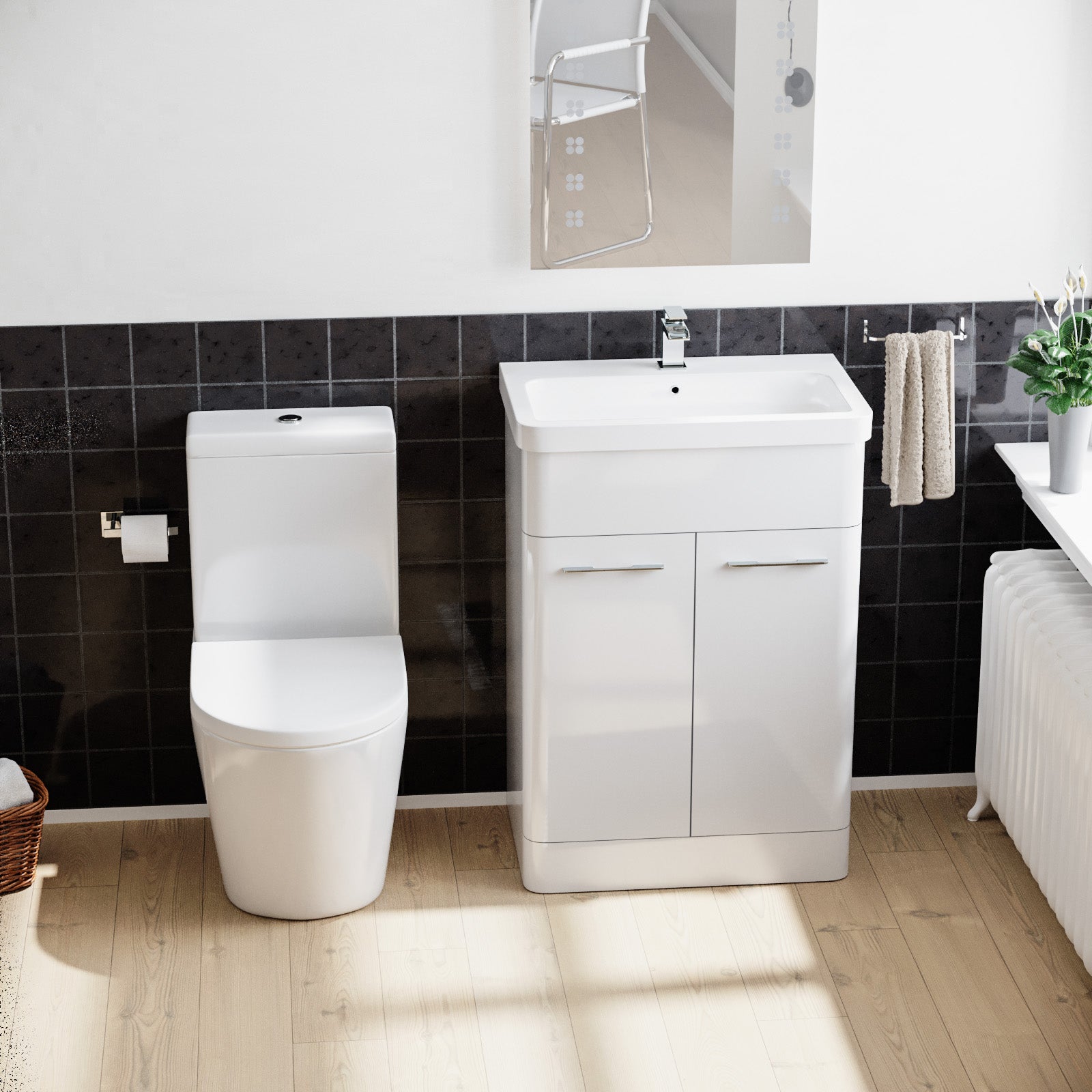 Afern 600mm Basin Vanity Unit & Rimless WC Toilet White