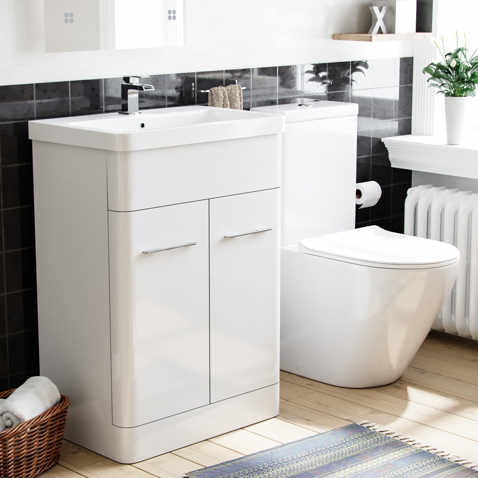 Afern 600mm Basin Vanity Unit & Close Coupled Toilet Bathroom White