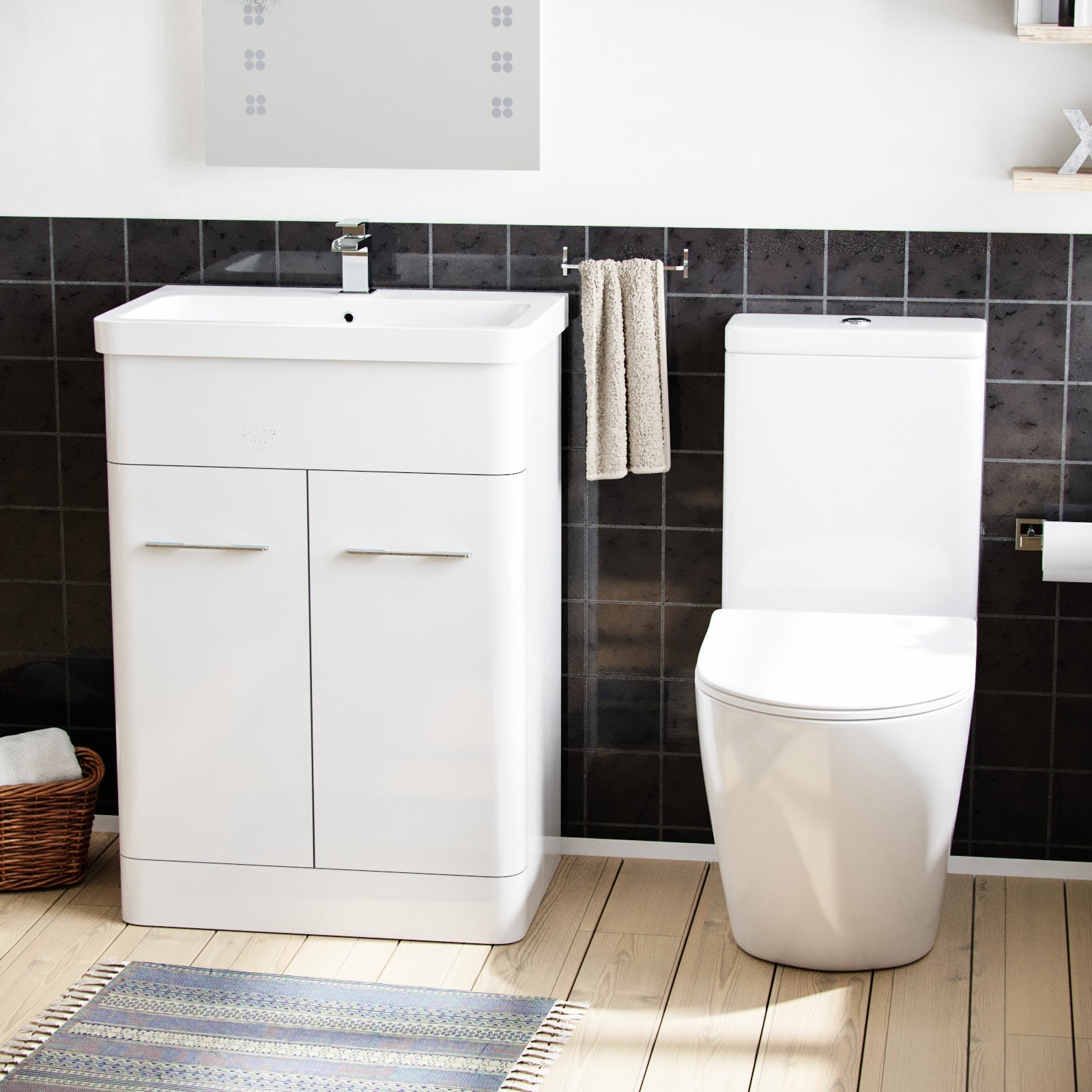 Afern 600mm Basin Vanity Unit & Close Coupled Toilet Bathroom White