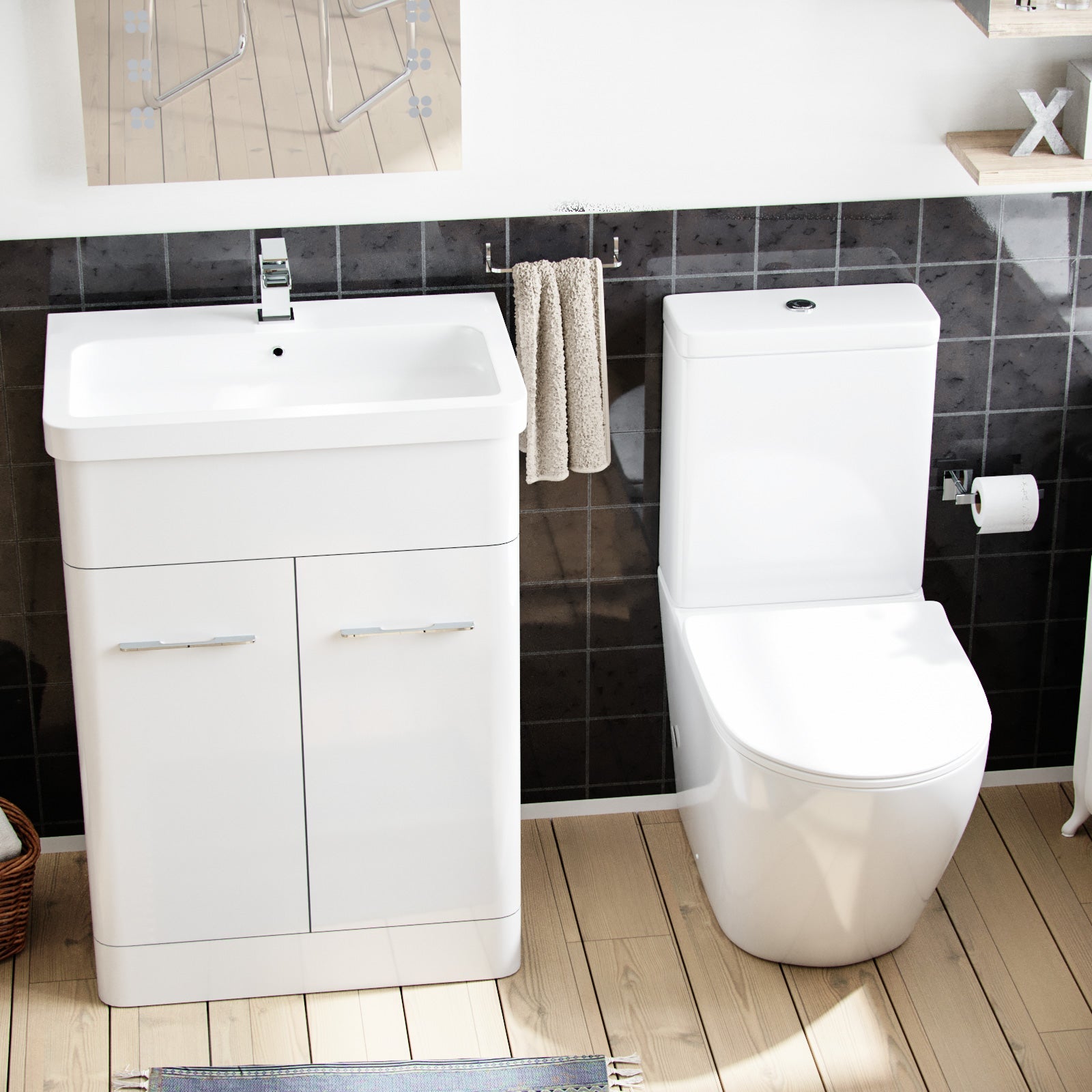 Afern 600mm Basin Vanity Unit & Close Coupled Toilet Bathroom White