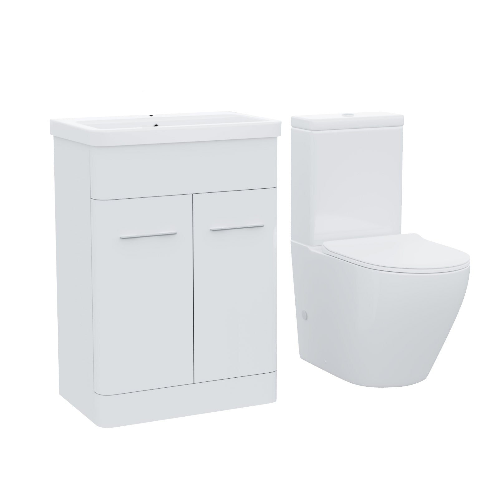 Afern 600mm Basin Vanity Unit & Close Coupled Toilet Bathroom White
