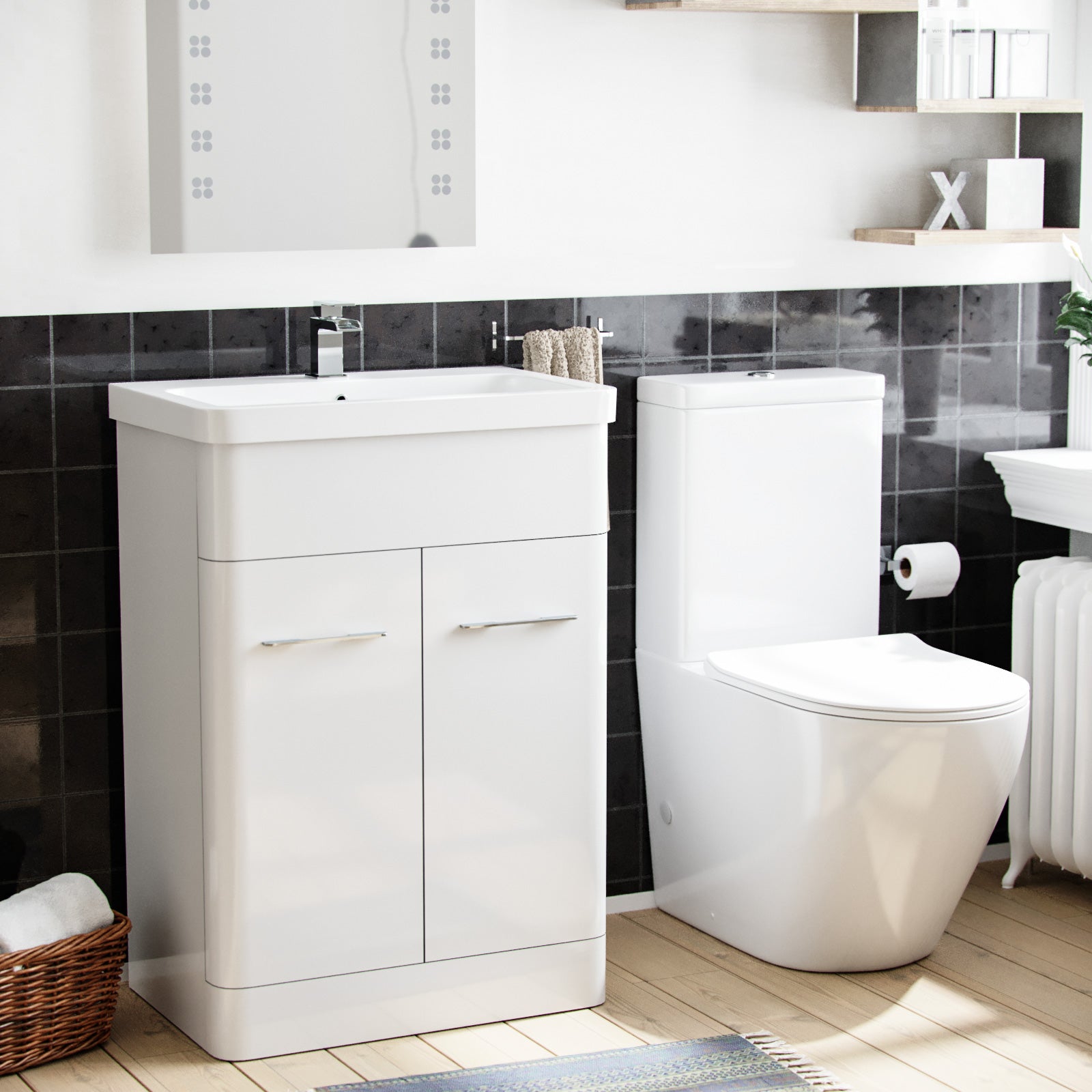 Afern 600mm Basin Vanity Unit & Close Coupled Toilet Bathroom White