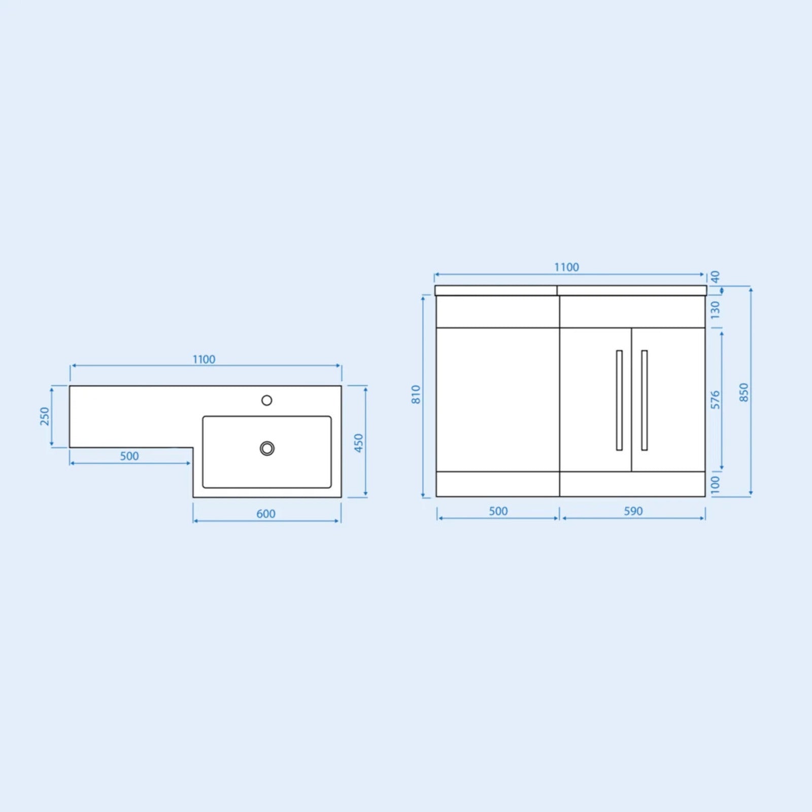 1100mm RH Matte Dark Grey Basin Vanity WC Unit & Back To Wall Toilet