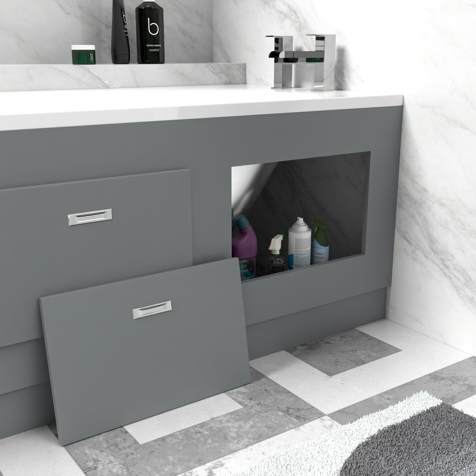 Matt Grey 1800mm Magnetic Door Durable PVC Front Bath Panel