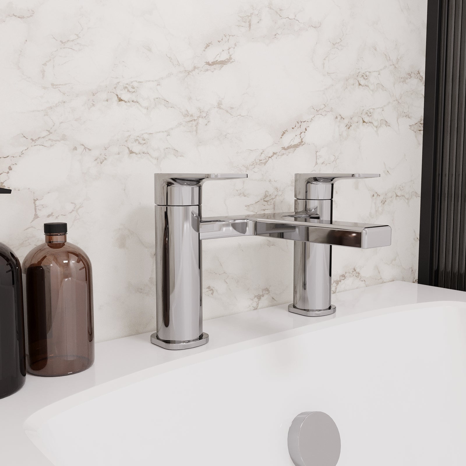 Gisela Round Deck Mounted Brass Mono Twin Lever Bath Mixer Chrome