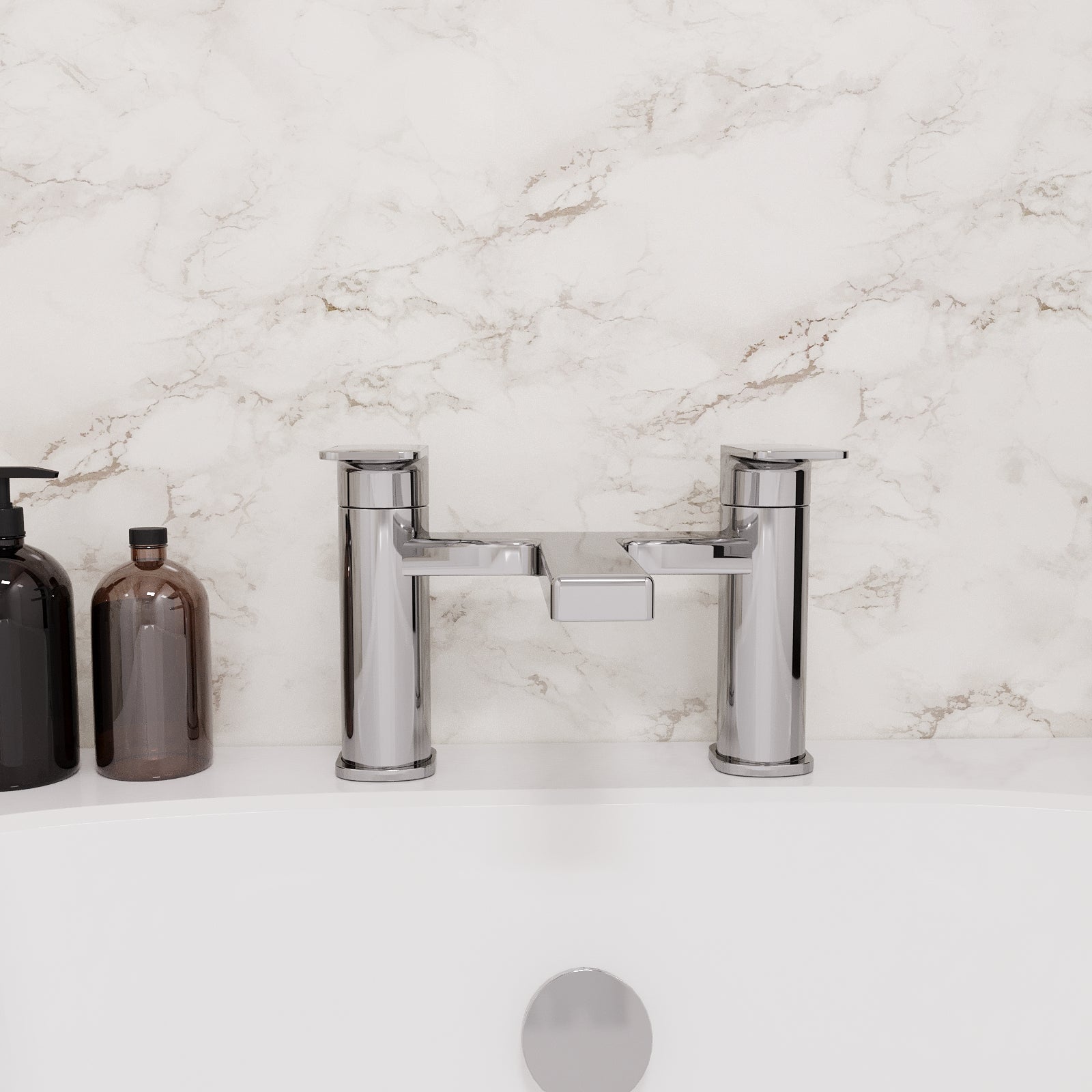 Gisela Round Deck Mounted Brass Mono Twin Lever Bath Mixer Chrome