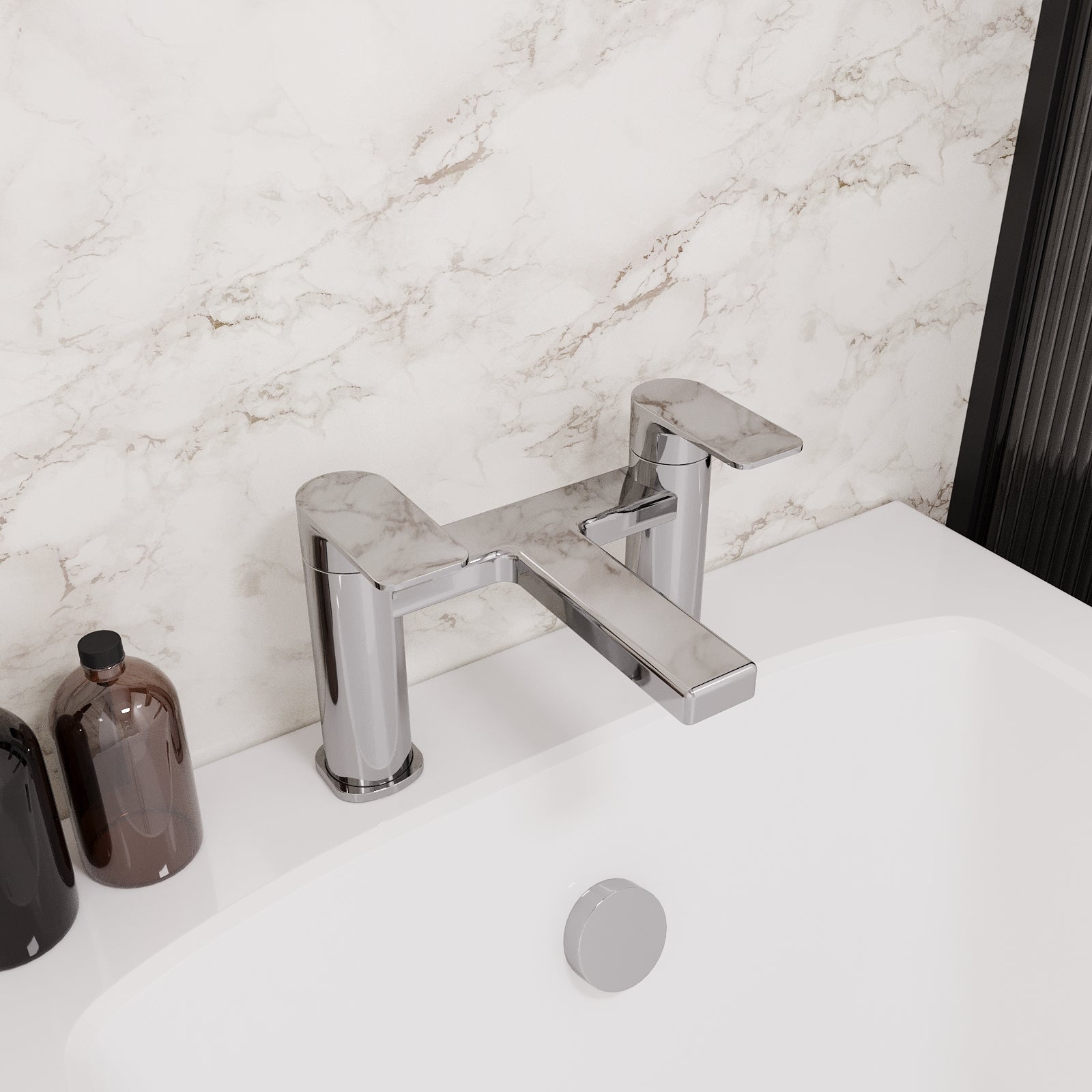 Gisela Round Deck Mounted Brass Mono Twin Lever Bath Mixer Chrome