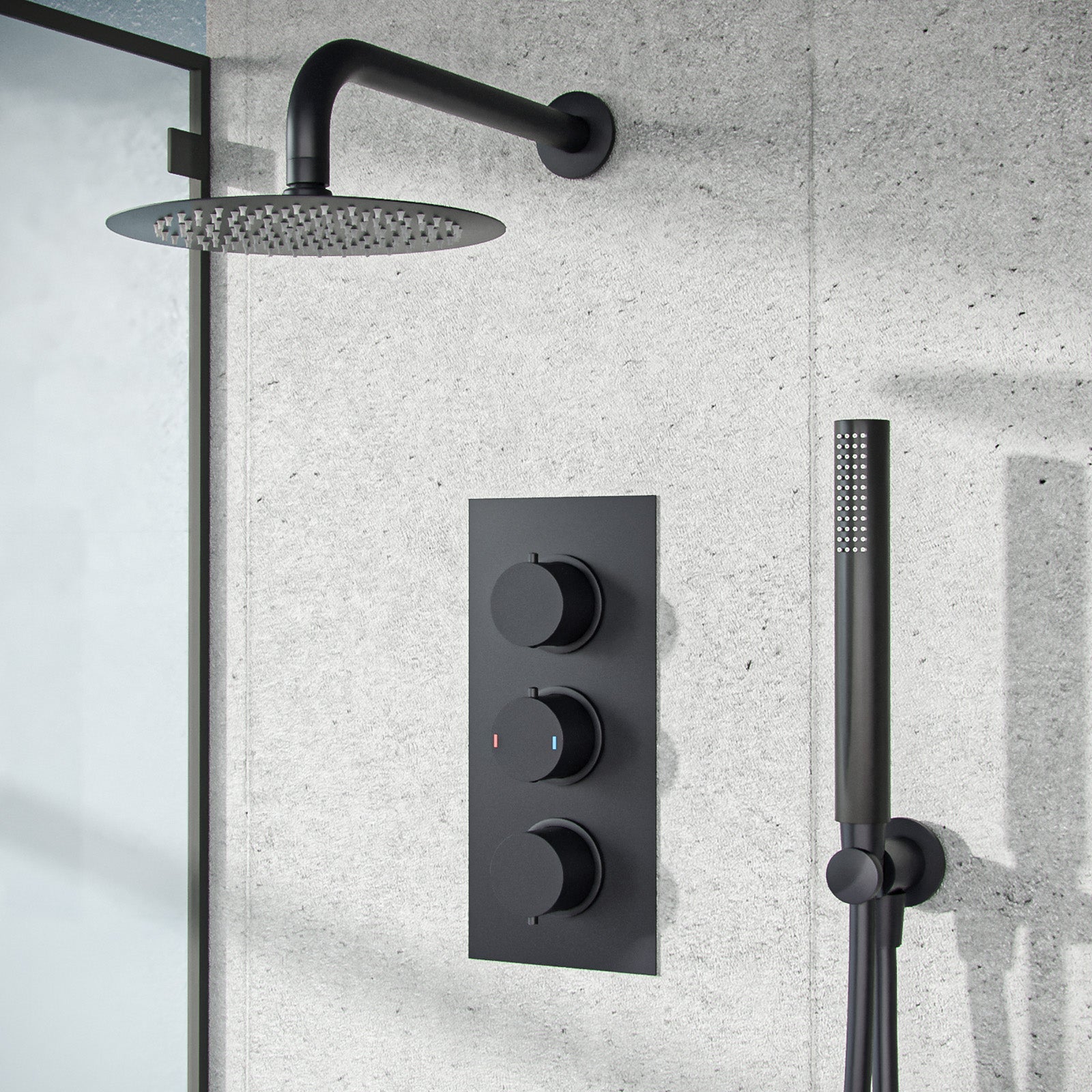 Wilden 3 Dial 3 Way Concealed Thermostatic Shower Mixer, Head & Handset Set Black Matte