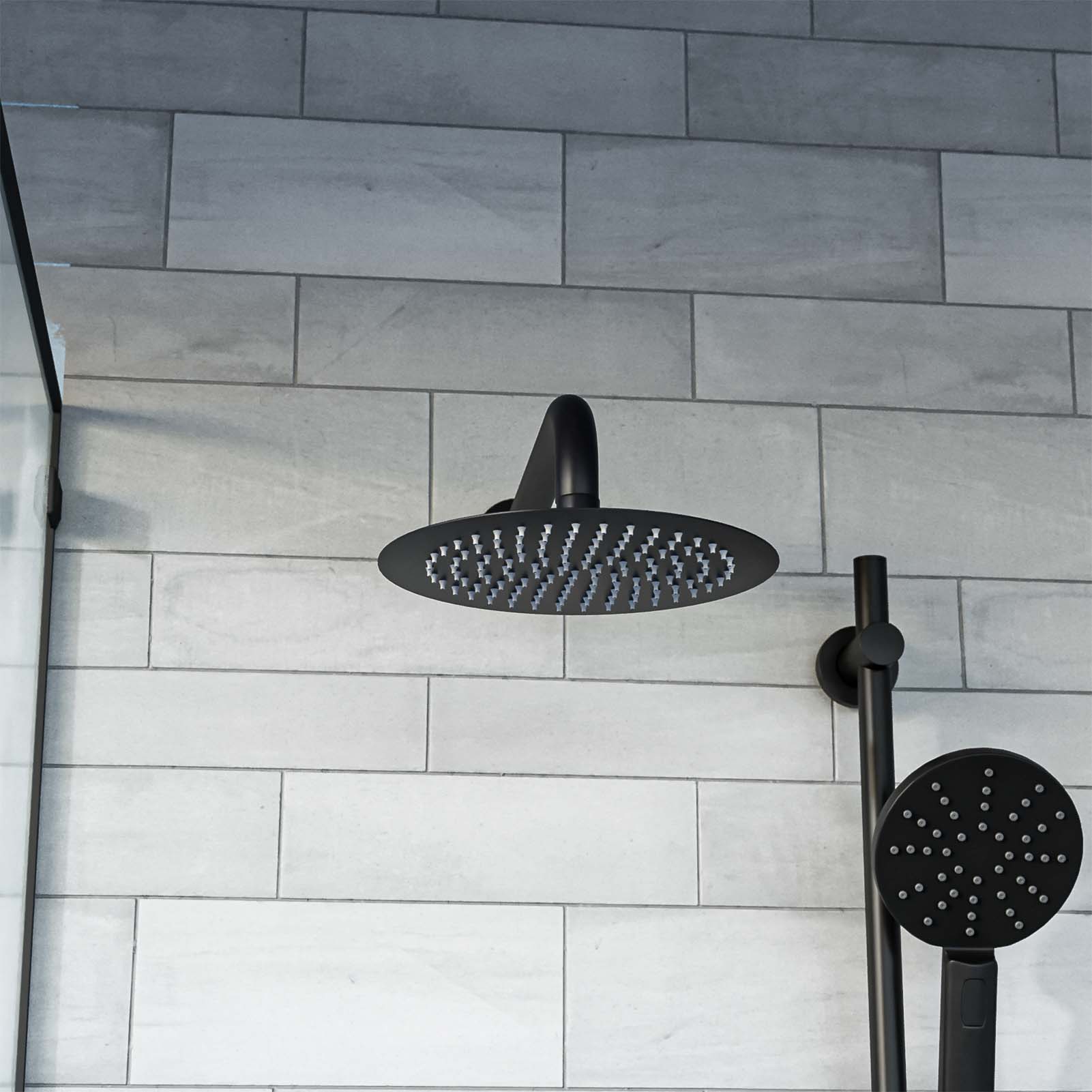 Violet 2 Dial 2 Way Thermostatic Mixer, 200mm Rainfall Shower Head, Slider Rail & Handset Matte Black