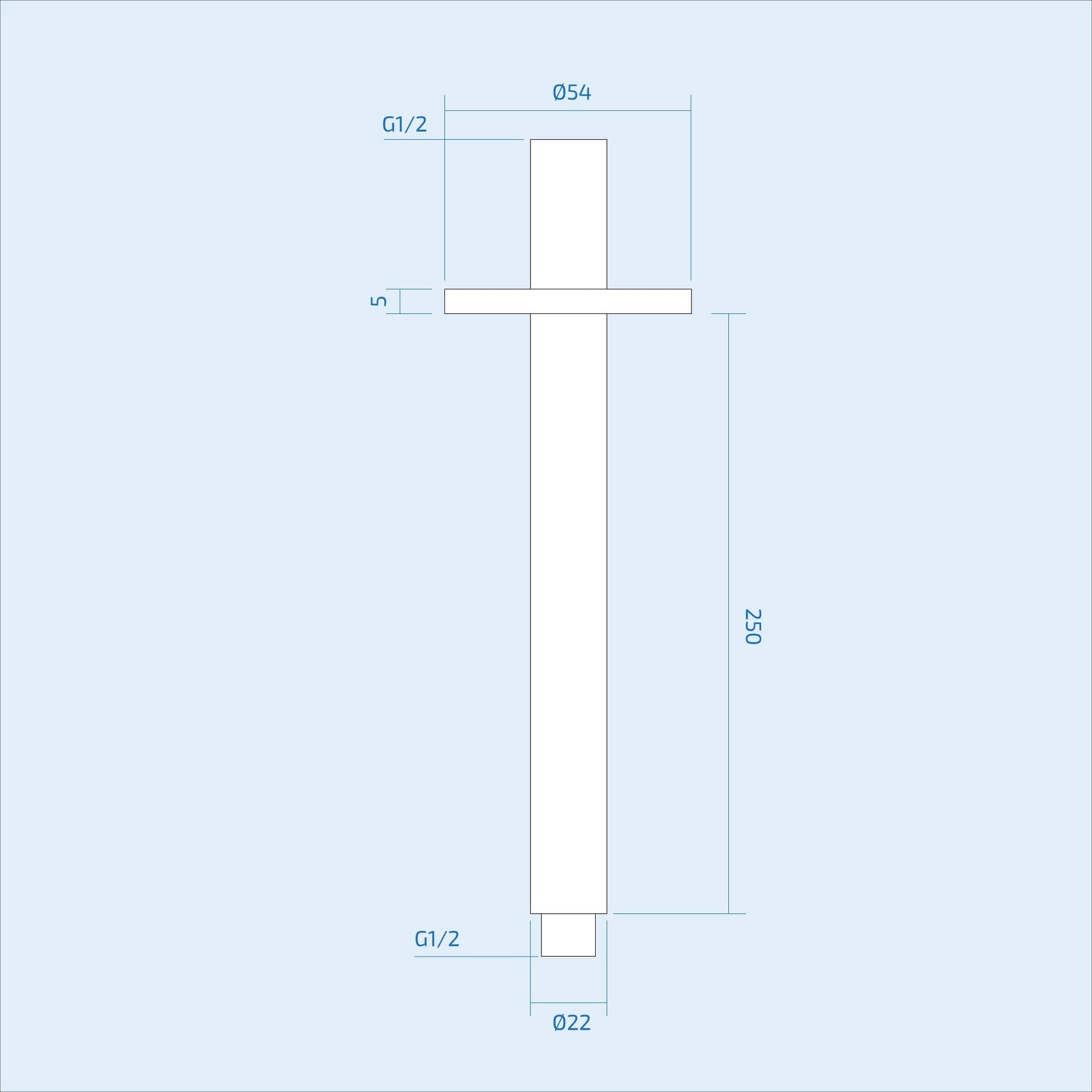 250mm Round Ceiling Shower Arm Chrome for 8 or 9 inch Shower Head