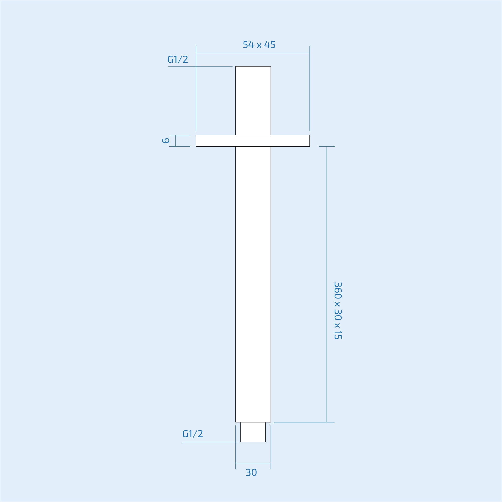 250mm Rectangular Ceiling Shower Arm Chrome for 8 or 9 inch Shower Head