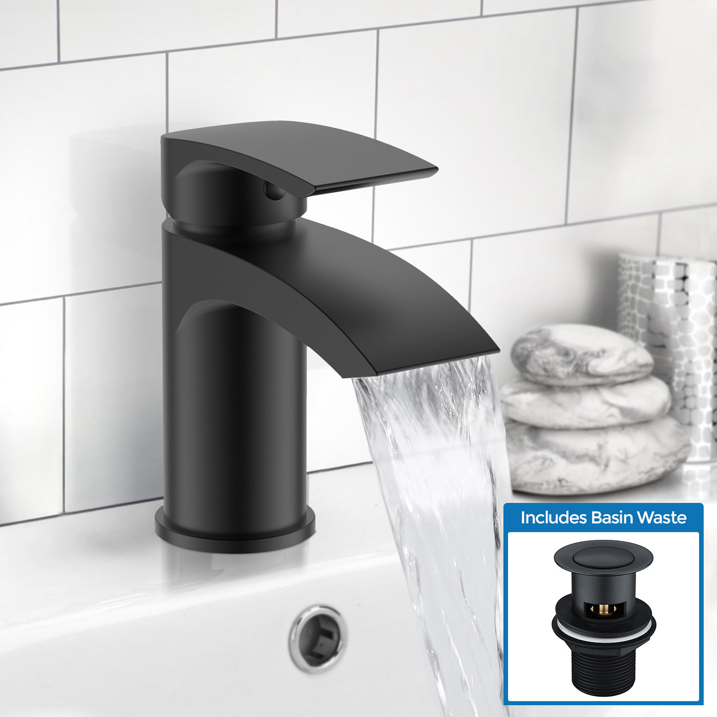 Vago Modern Matte Black Basin Sink Mono Mixer Tap