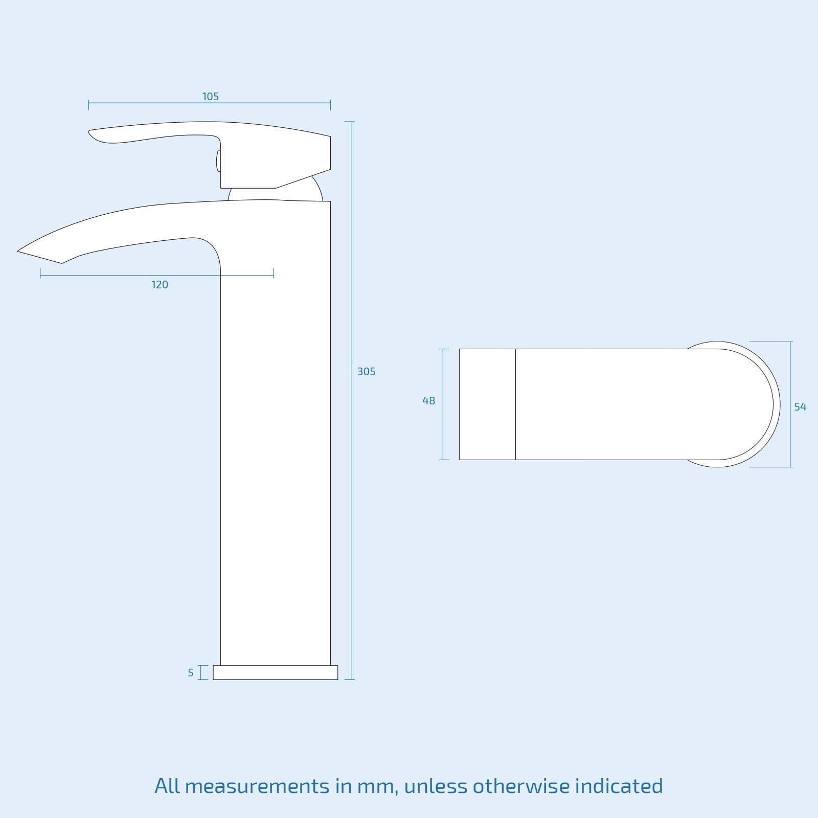 Vago Modern Bathroom Chrome Extended Countertop Basin Mixer Tap