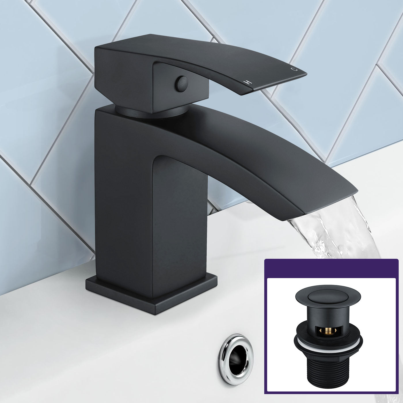 Matte Black Cloakroom Mini Basin Mixer With Waste