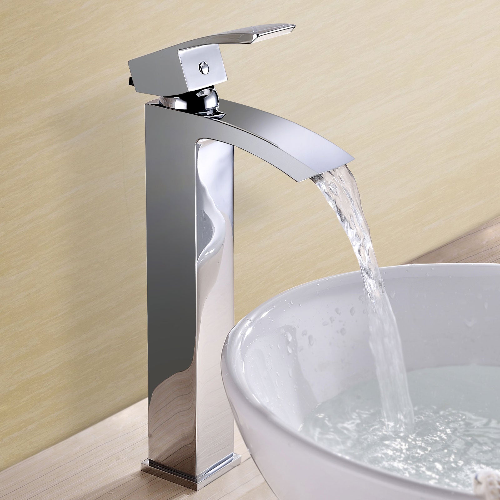 Arke Waterfall High Rise Basin Mono Mixer Tap & Basin Waste Chrome