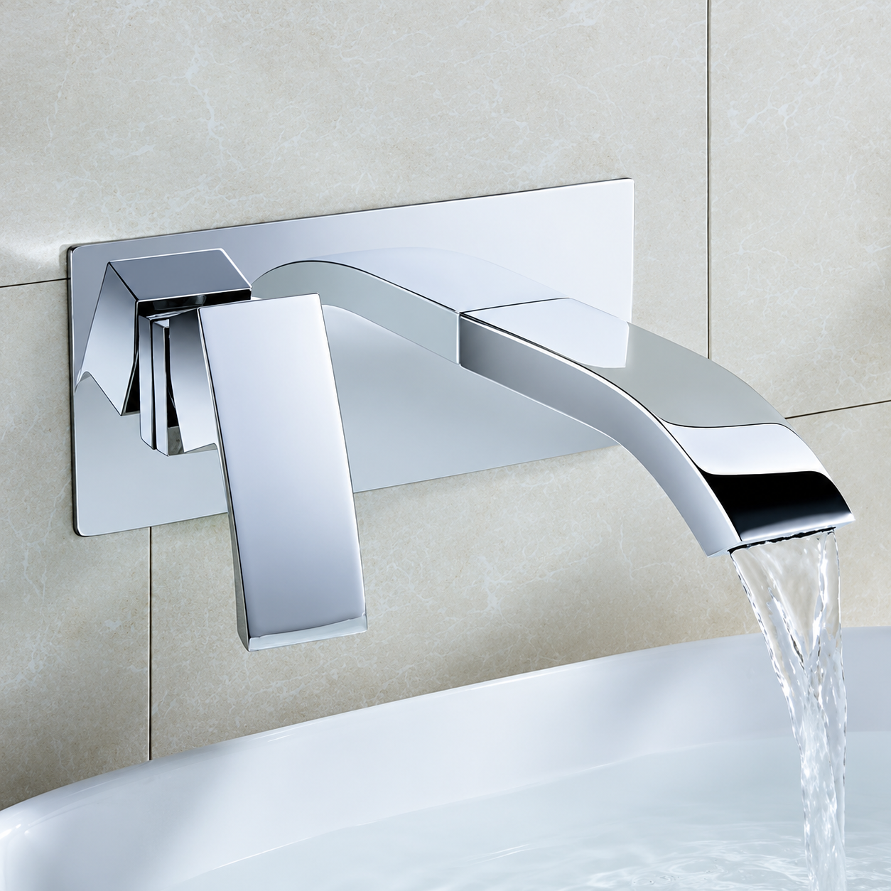 Chrome Designer Bathroom Concealed Wall Mounted Waterfall Basin Sink Single Lever Tap