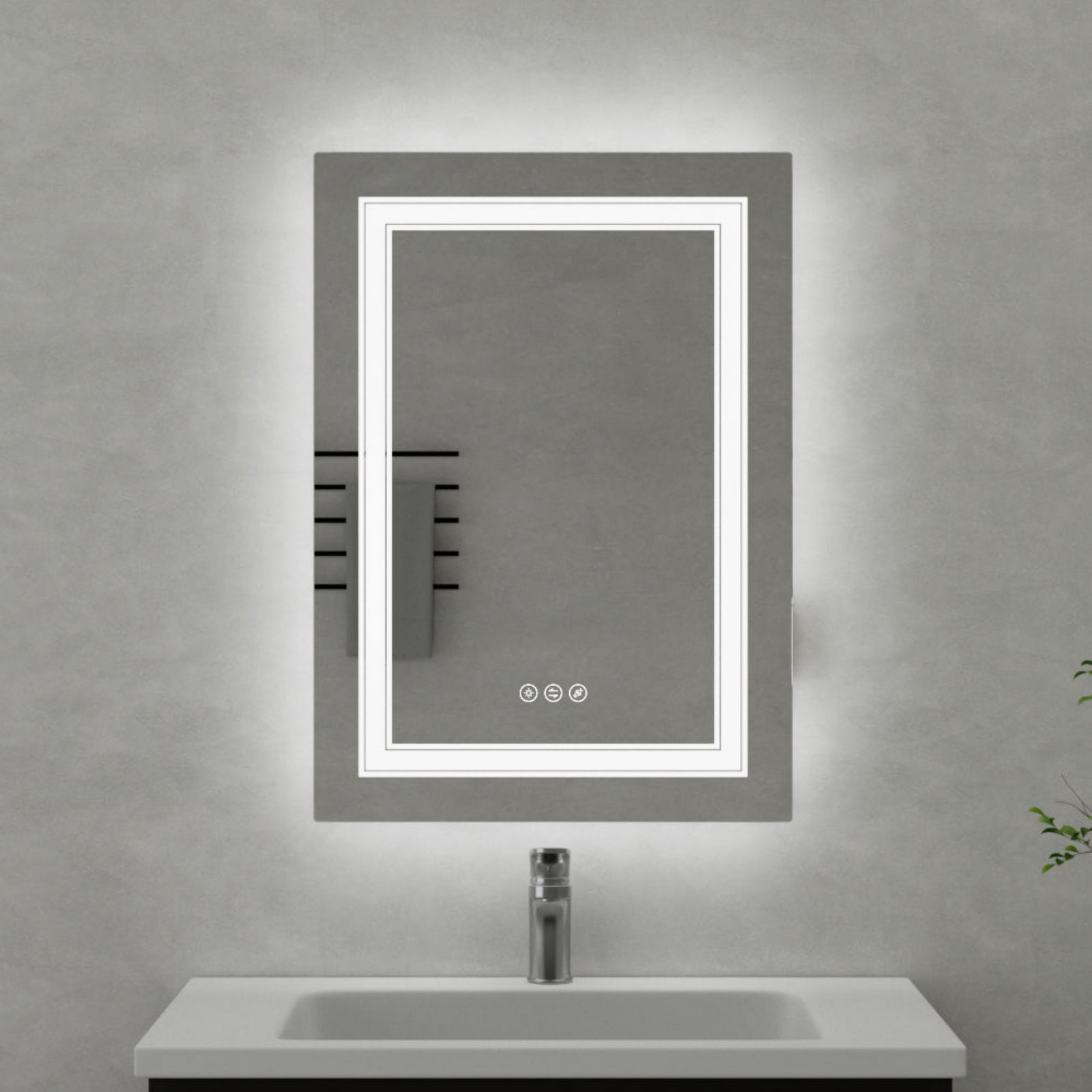 Kartell Scope 500mm W x 700mm H Rectangle Chrome Frameless Portrait LED Mirror Wall Mounted with Charger Socket - SC5070P