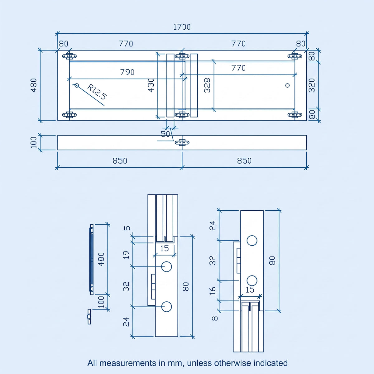 PVC 1700mm Front Bath Panel with 2 Sliding Doors - Adjustable Height