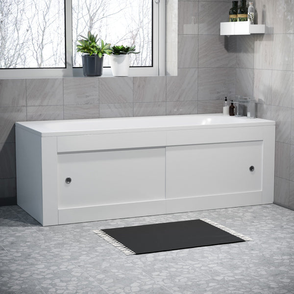 White PVC 1700mm Front Bath Panel with 2 Sliding Doors - Adjustable Height