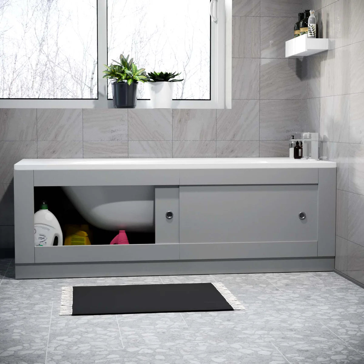 Matt Grey PVC 1800mm 2 Sliding Doors Bath Front Panel