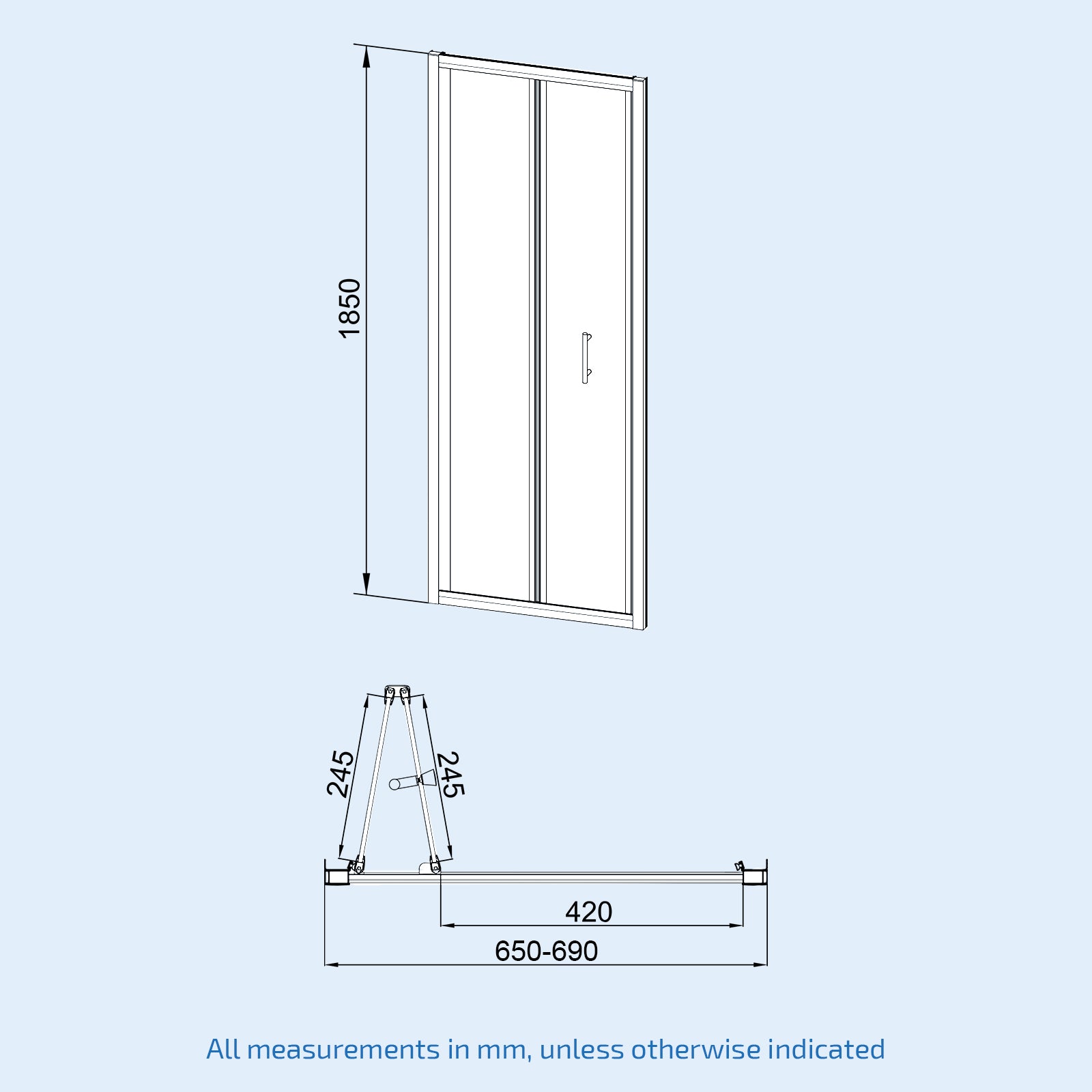 Jupiter chrome framed shower bi-fold enclosure 700 x 700 mm image # Options_700 x 700 mm